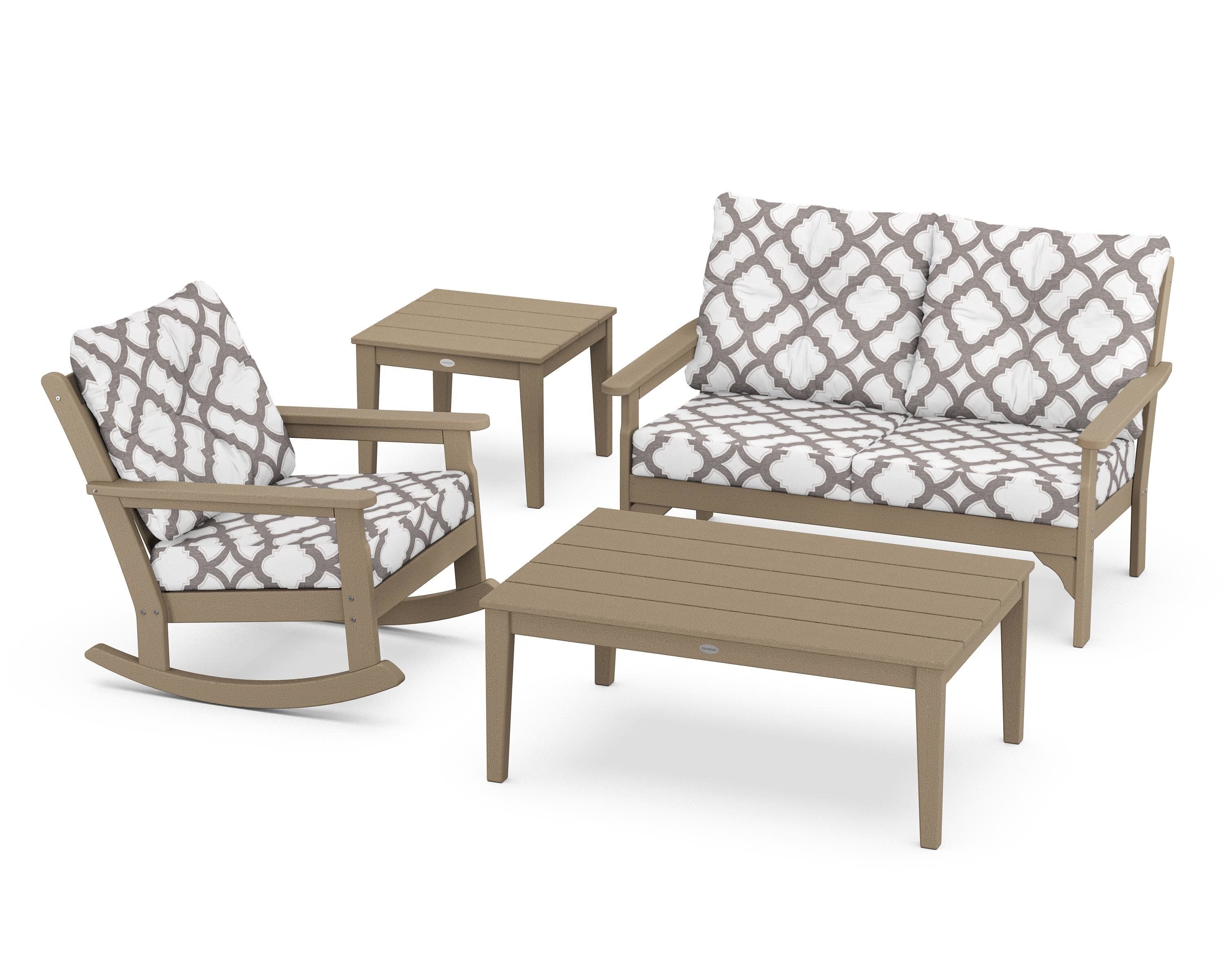 Vineyard 4-Piece Deep Seating Rocker Set in Vintage Sahara / Trellis Grey Mist