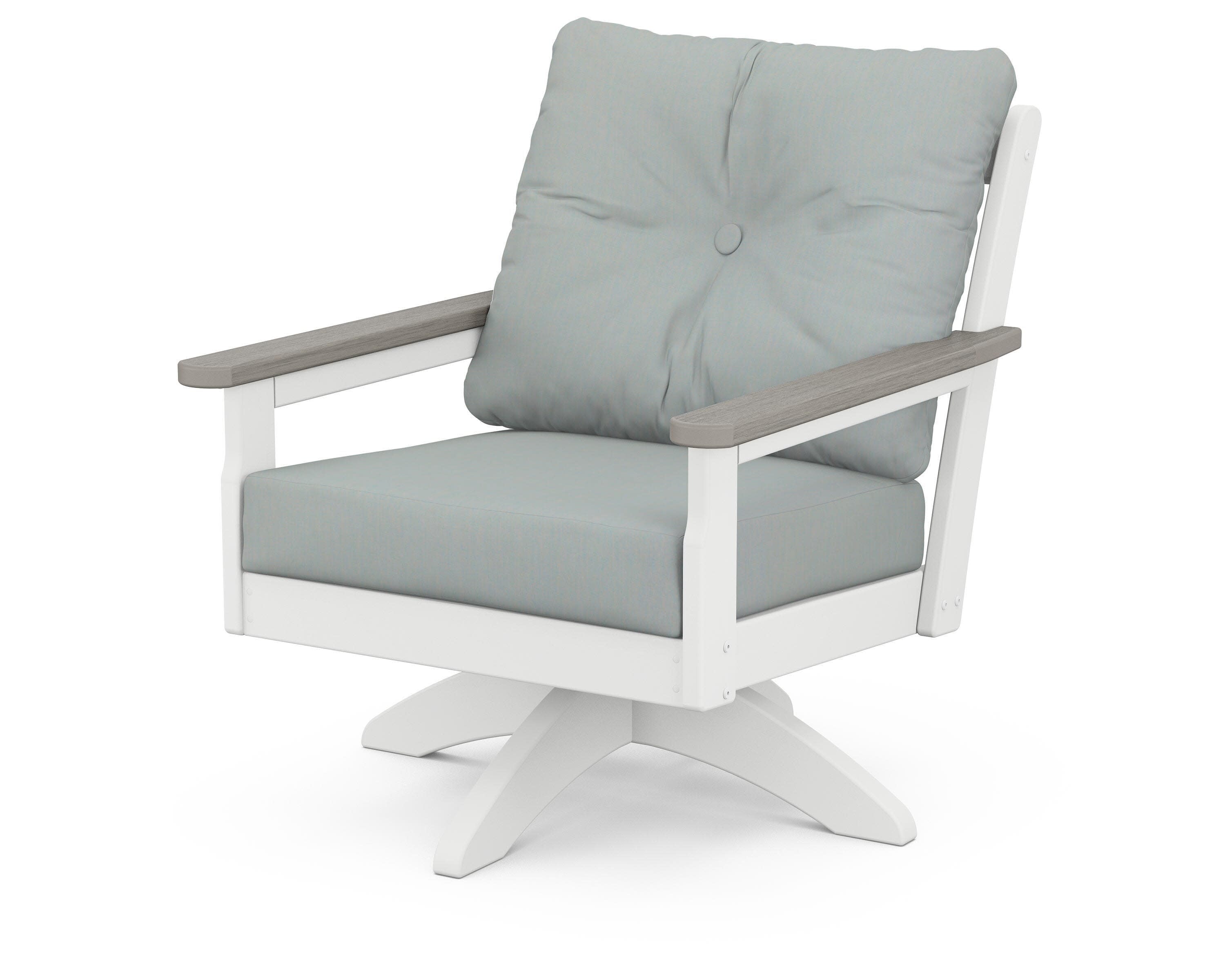 Vineyard Deep Seating Swivel Chair in White / Driftwood / Spa