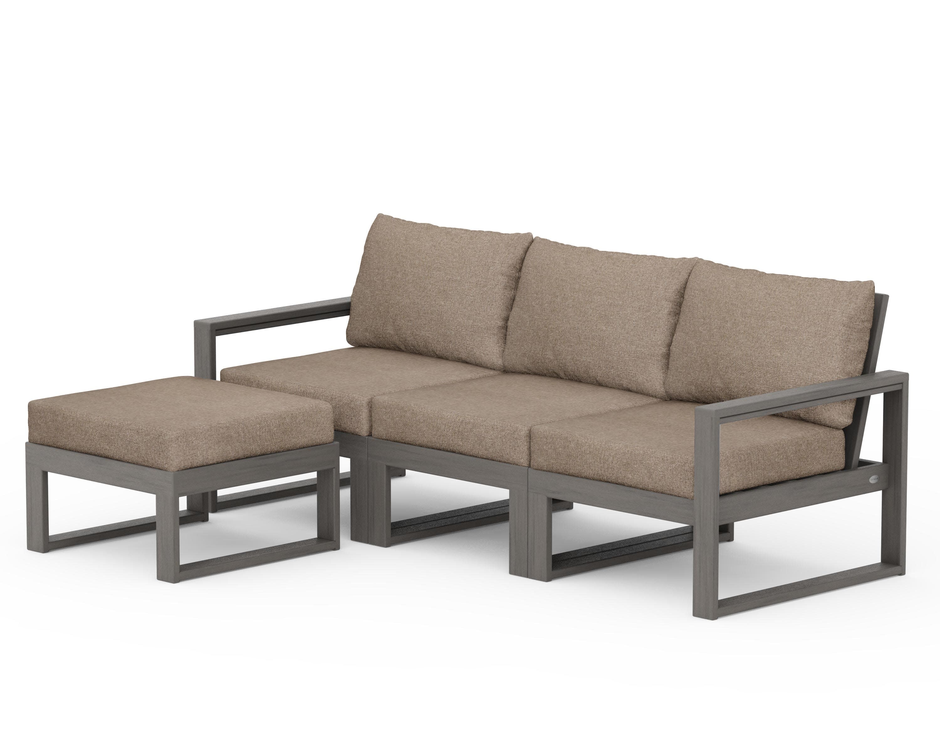 EDGE 4-Piece Modular Deep Seating Set with Ottoman in Driftwood / Spiced Burlap