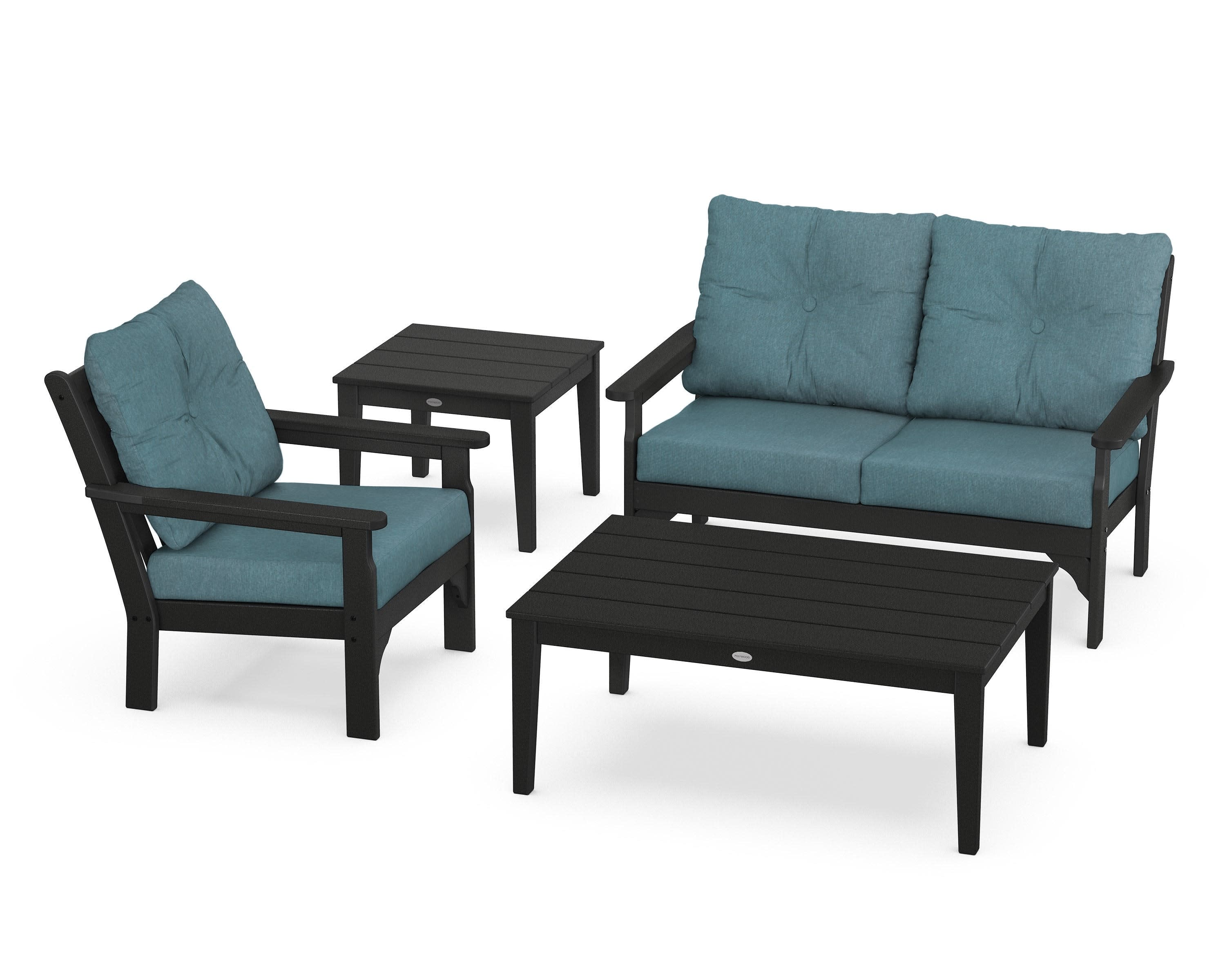 Vineyard 4-Piece Deep Seating Set in Black / Ocean Teal