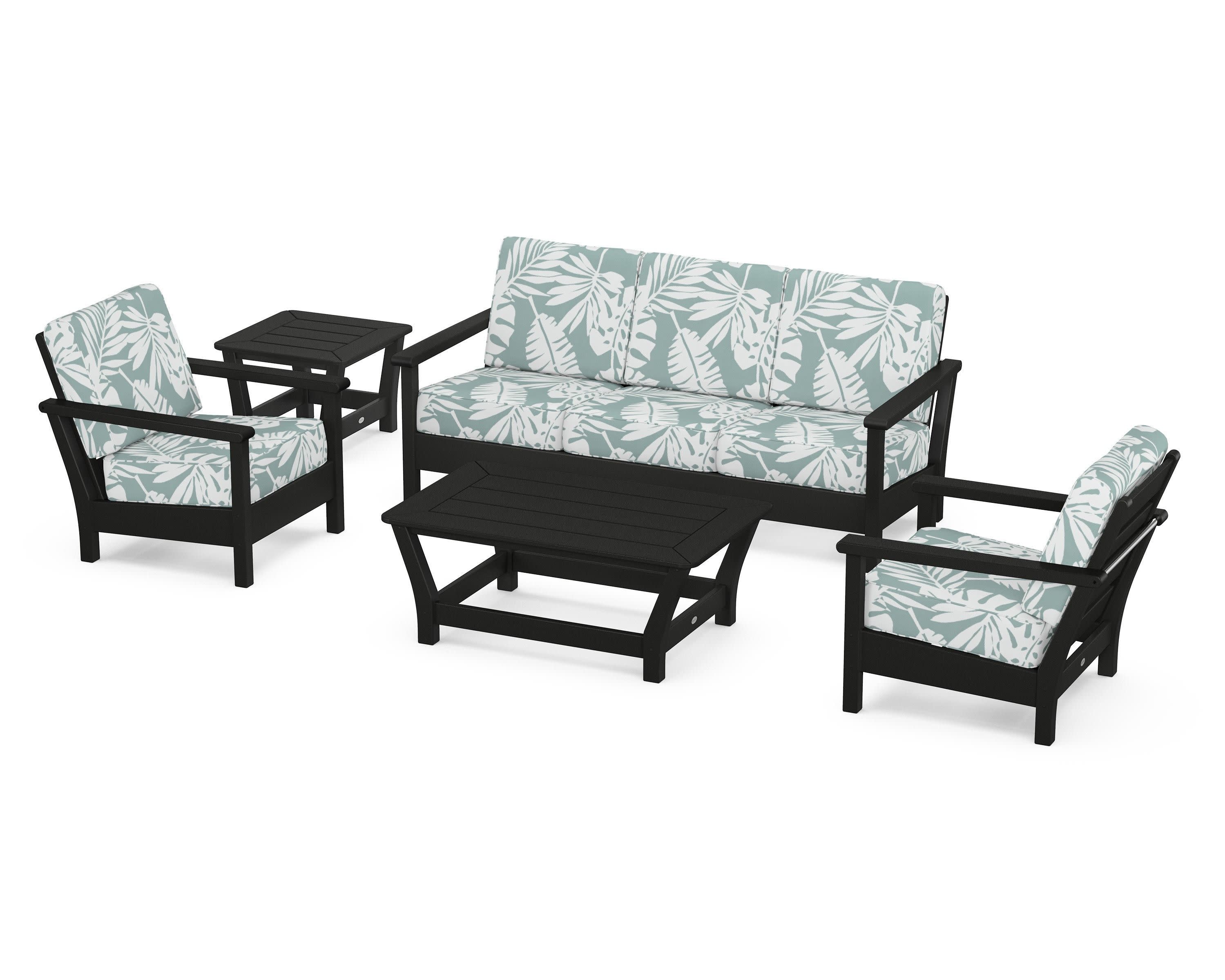 Harbour 5-Piece Deep Seating Set in Black / Leaf Glacier Spa