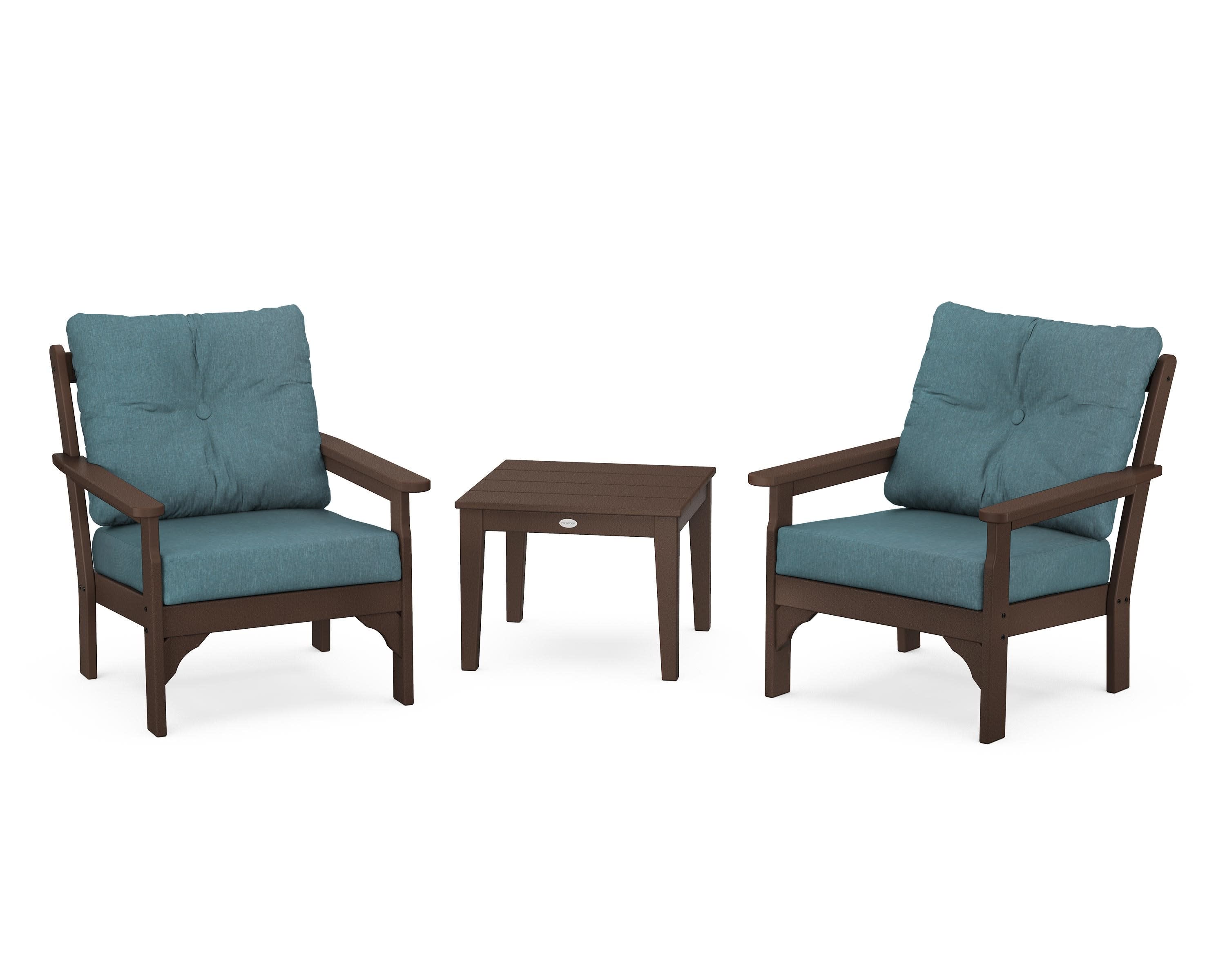 Vineyard 3-Piece Deep Seating Set in Mahogany / Ocean Teal