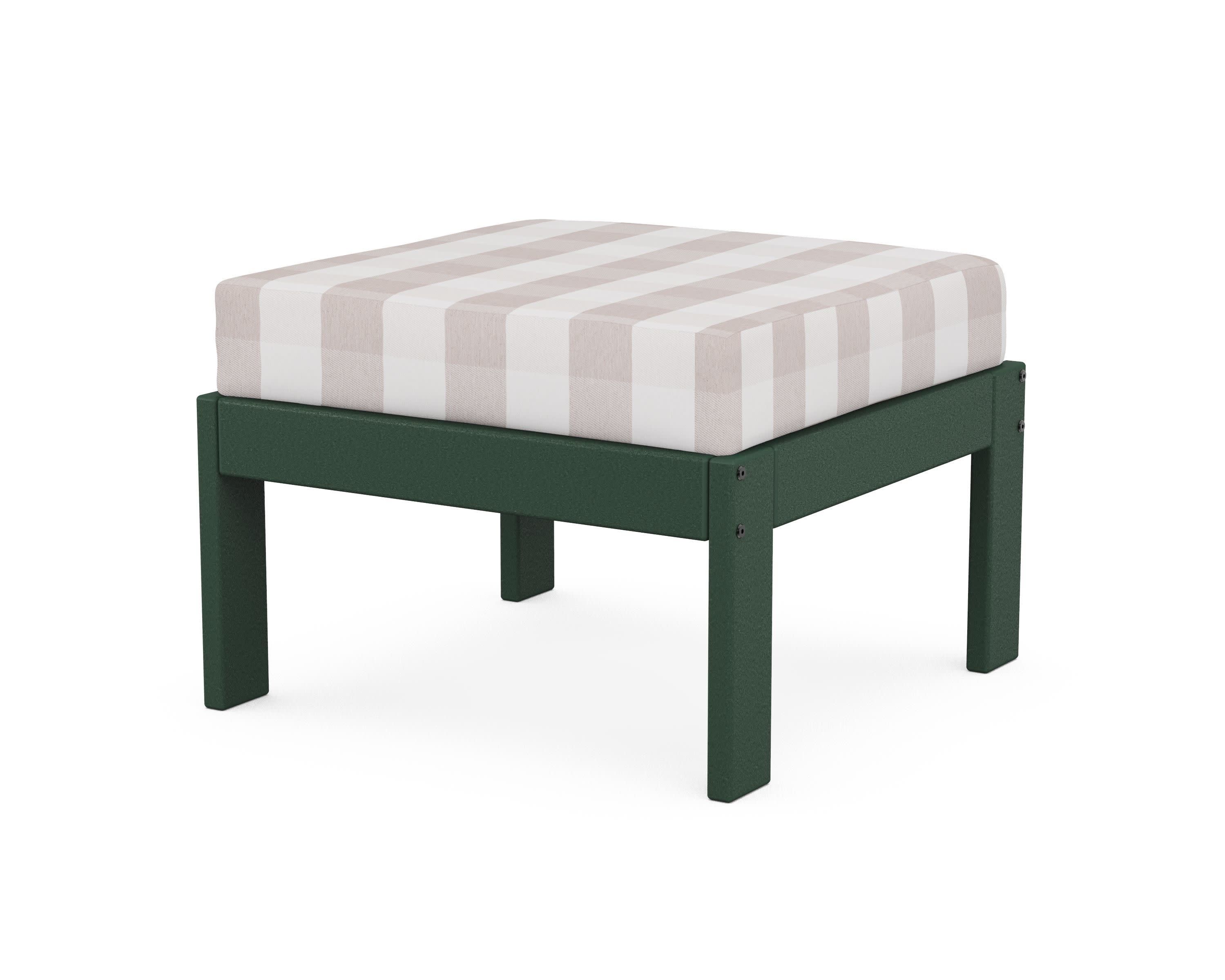 Vineyard Modular Ottoman in Green / Buffalo Plaid Dune Burlap