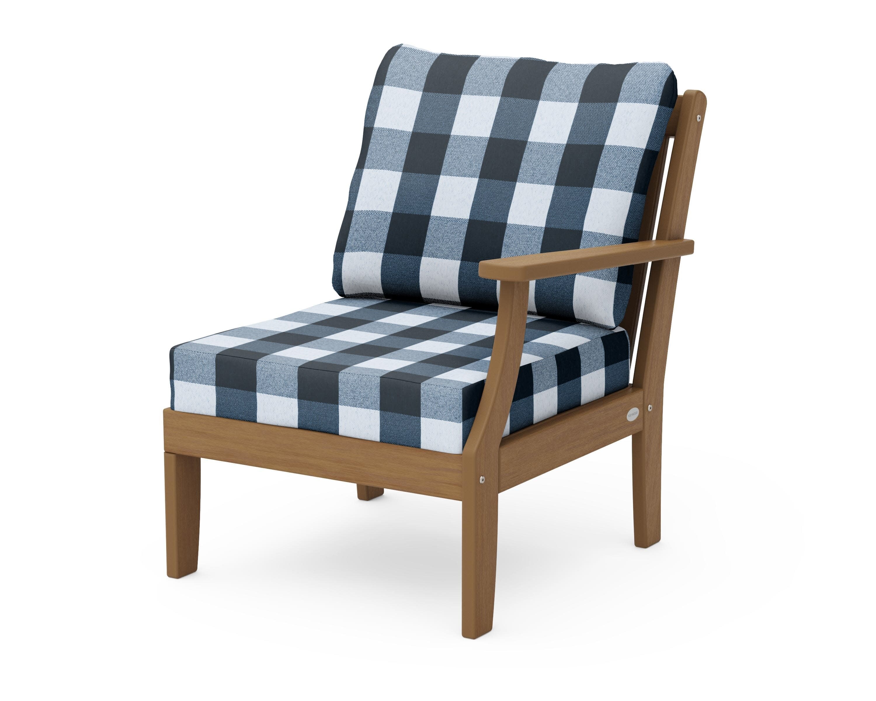 Braxton Modular Right Arm Chair in Natural / Buffalo Plaid Marine Indigo