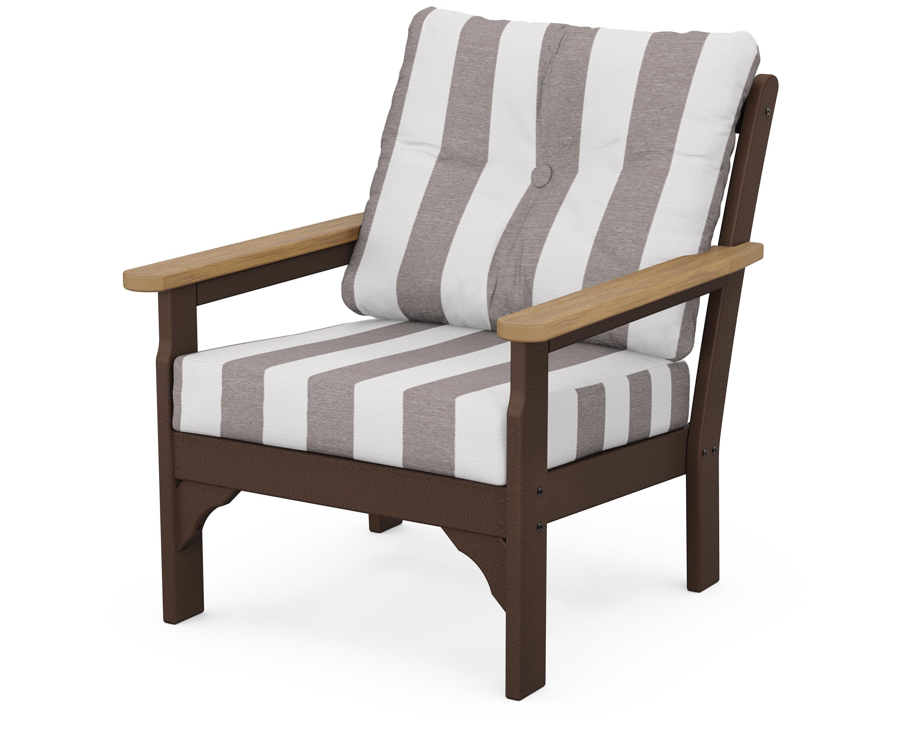 Vineyard Deep Seating Chair in Mahogany / Natural / Cabana Stripe Grey Mist