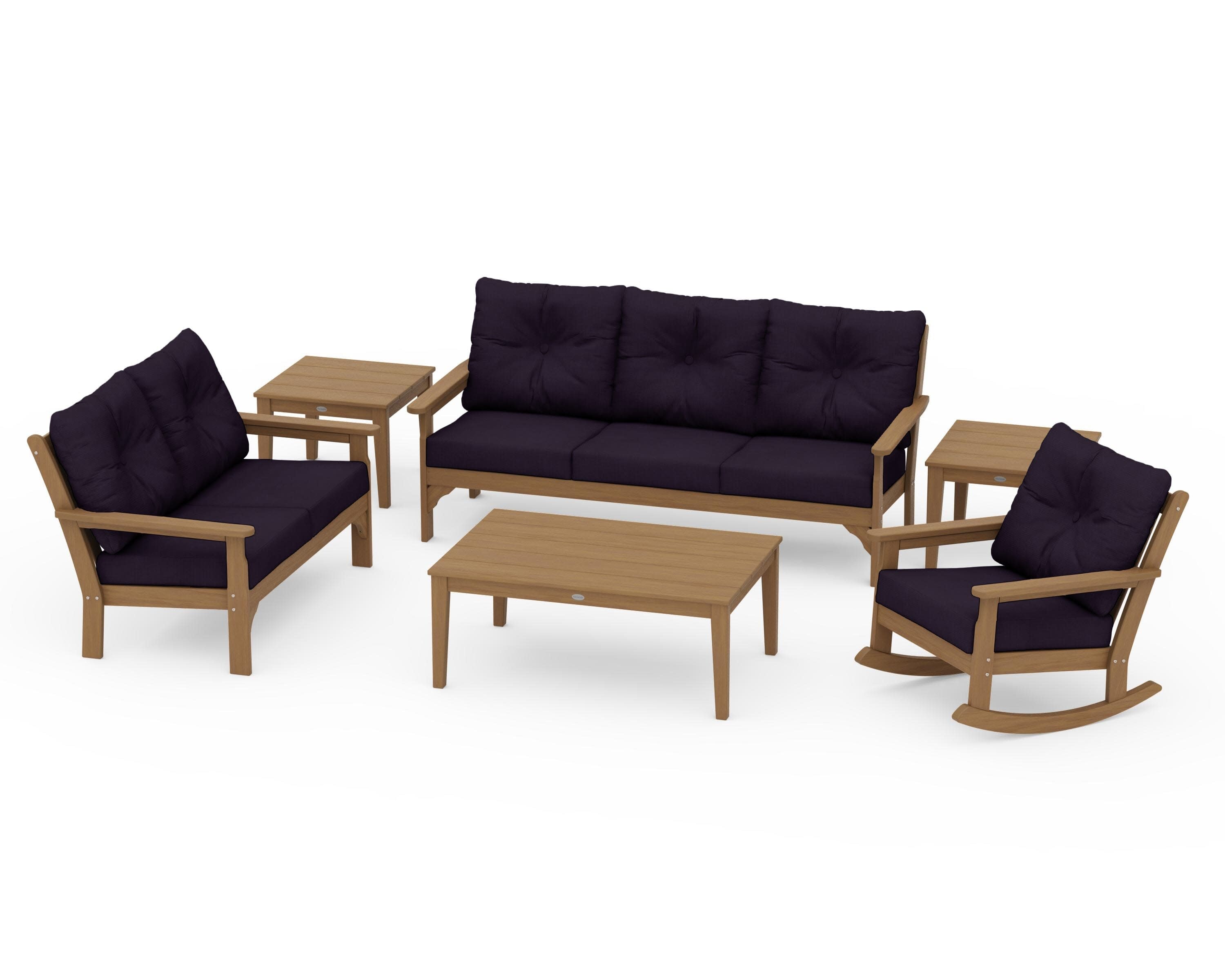 Vineyard 6-Piece Deep Seating Set in Natural / Navy Linen