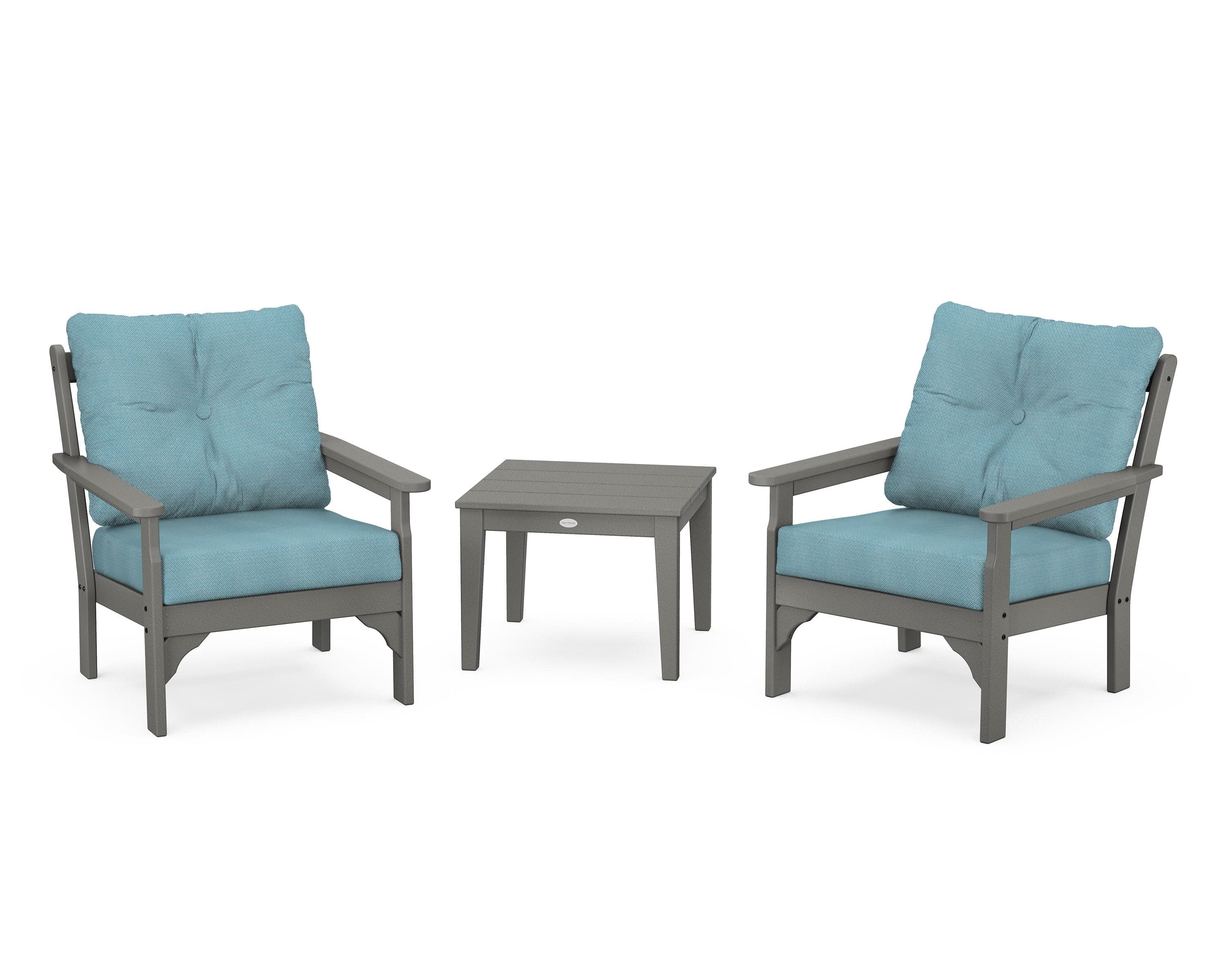 Vineyard 3-Piece Deep Seating Set in Slate Grey / Lattice Sky Blue