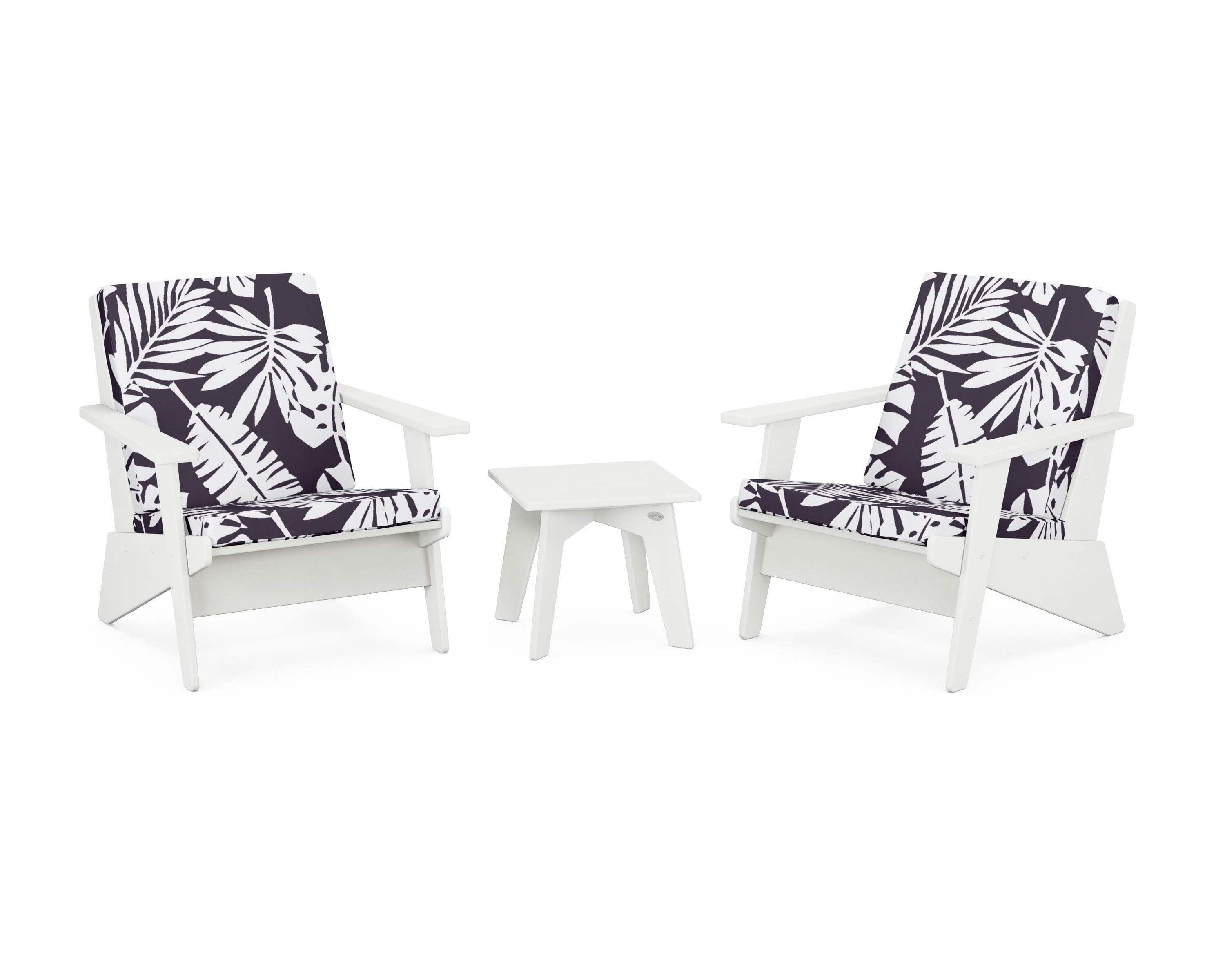 Riviera Modern Lounge 3-Piece Set in Vintage White / Leaf Navy