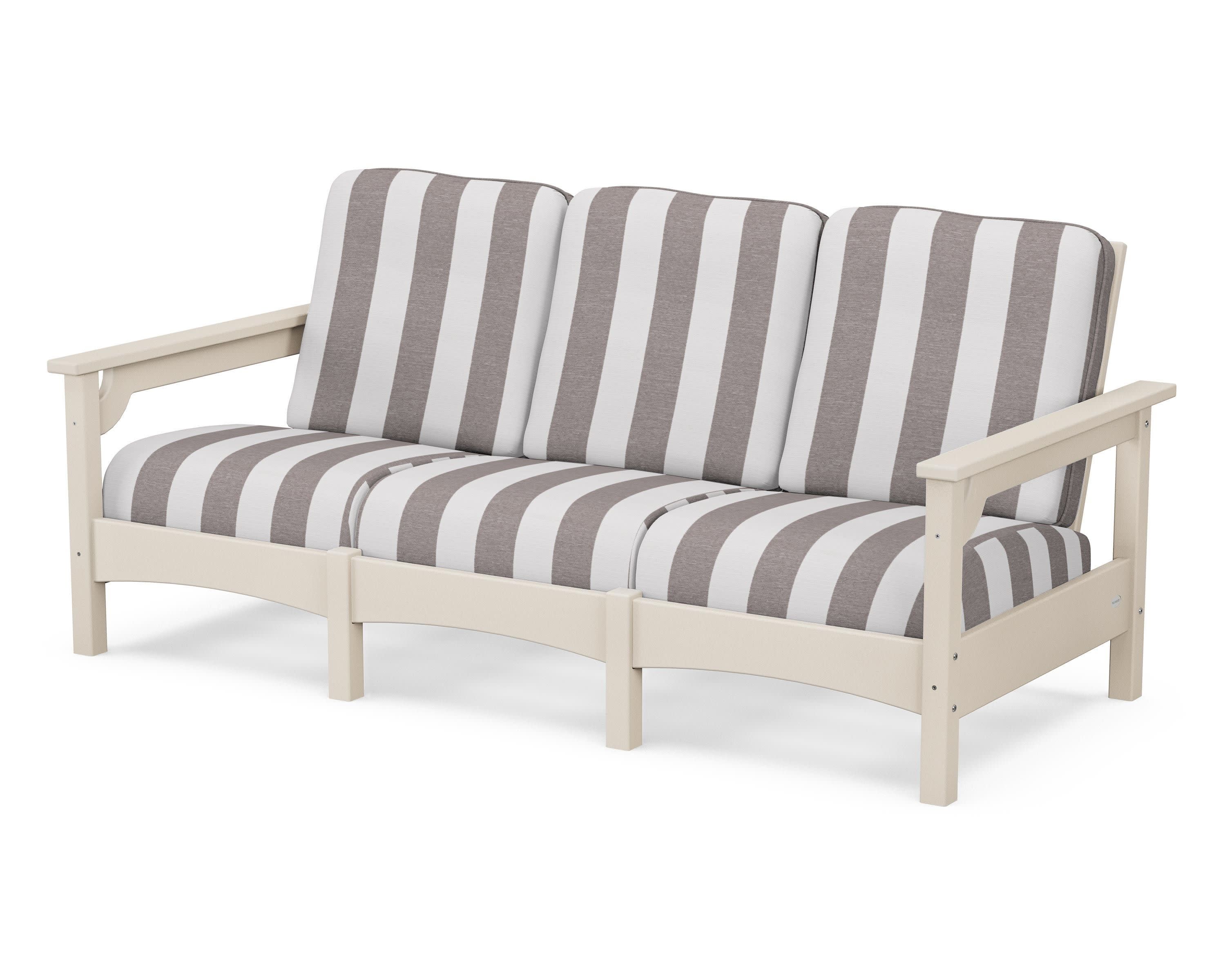 Club Sofa in Sand / Cabana Stripe Grey Mist