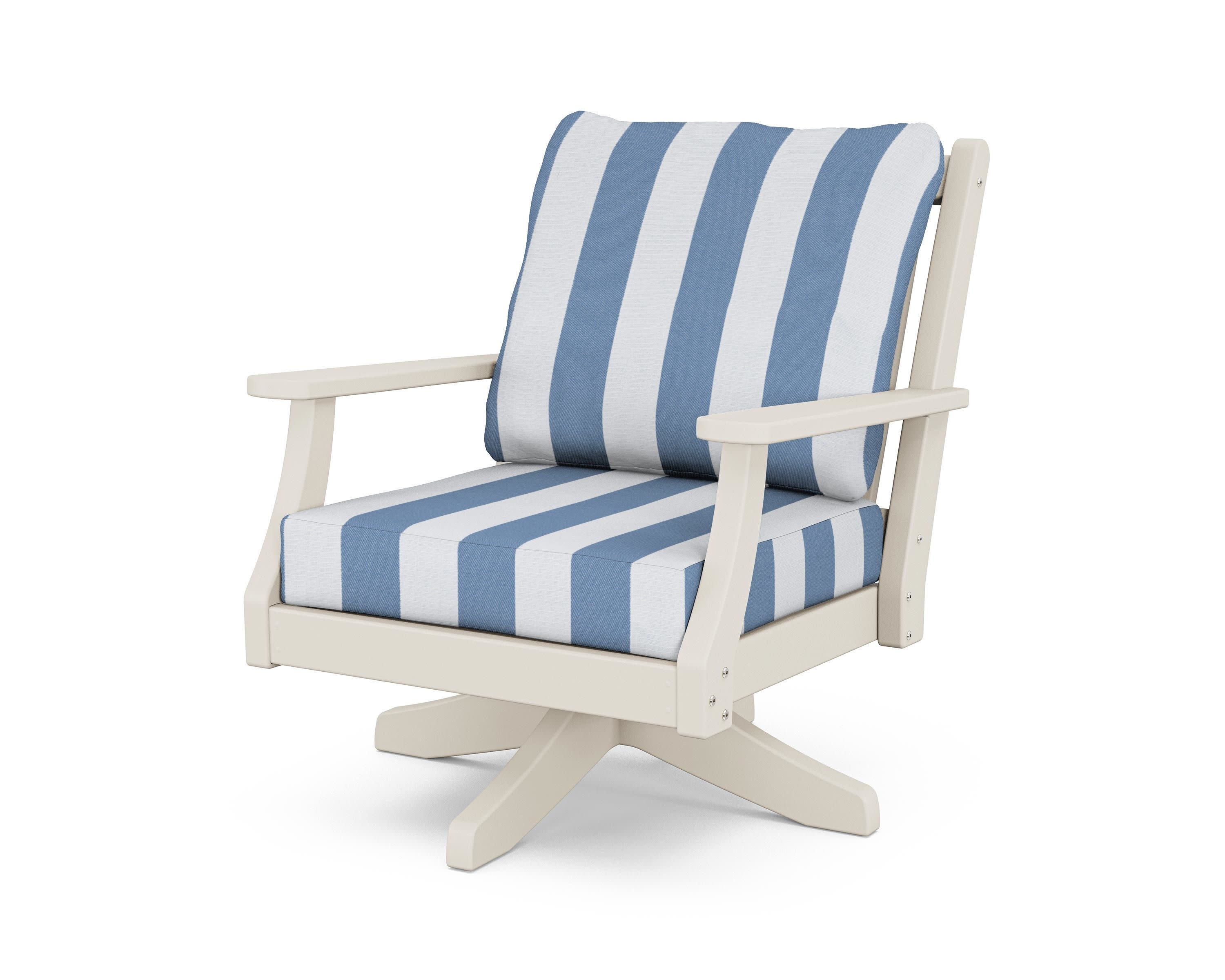 Wovendale Deep Seating Swivel Chair in Sand / Cabana Stripe Sky Blue