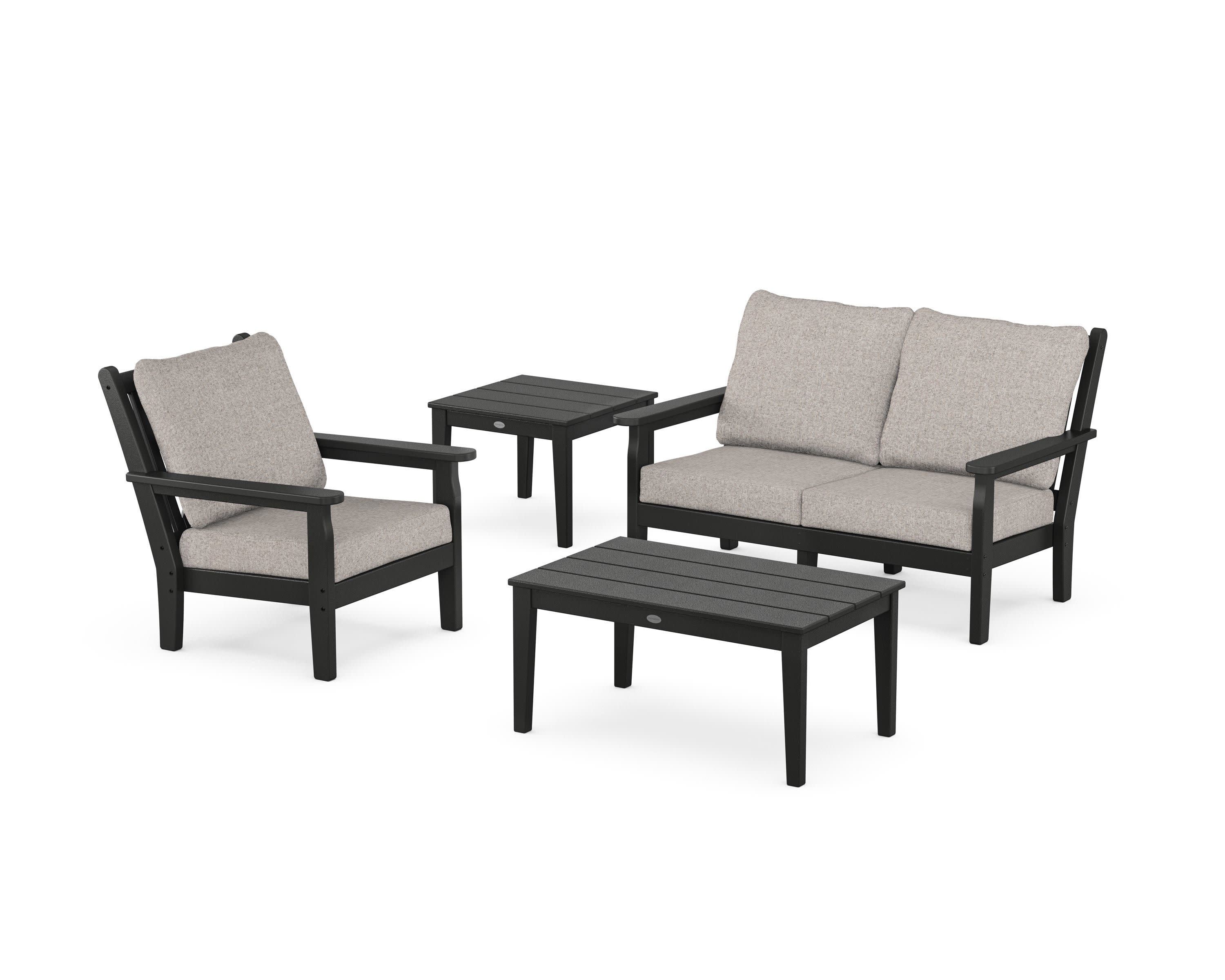 Chippendale 4-Piece Deep Seating Set in Black / Weathered Tweed