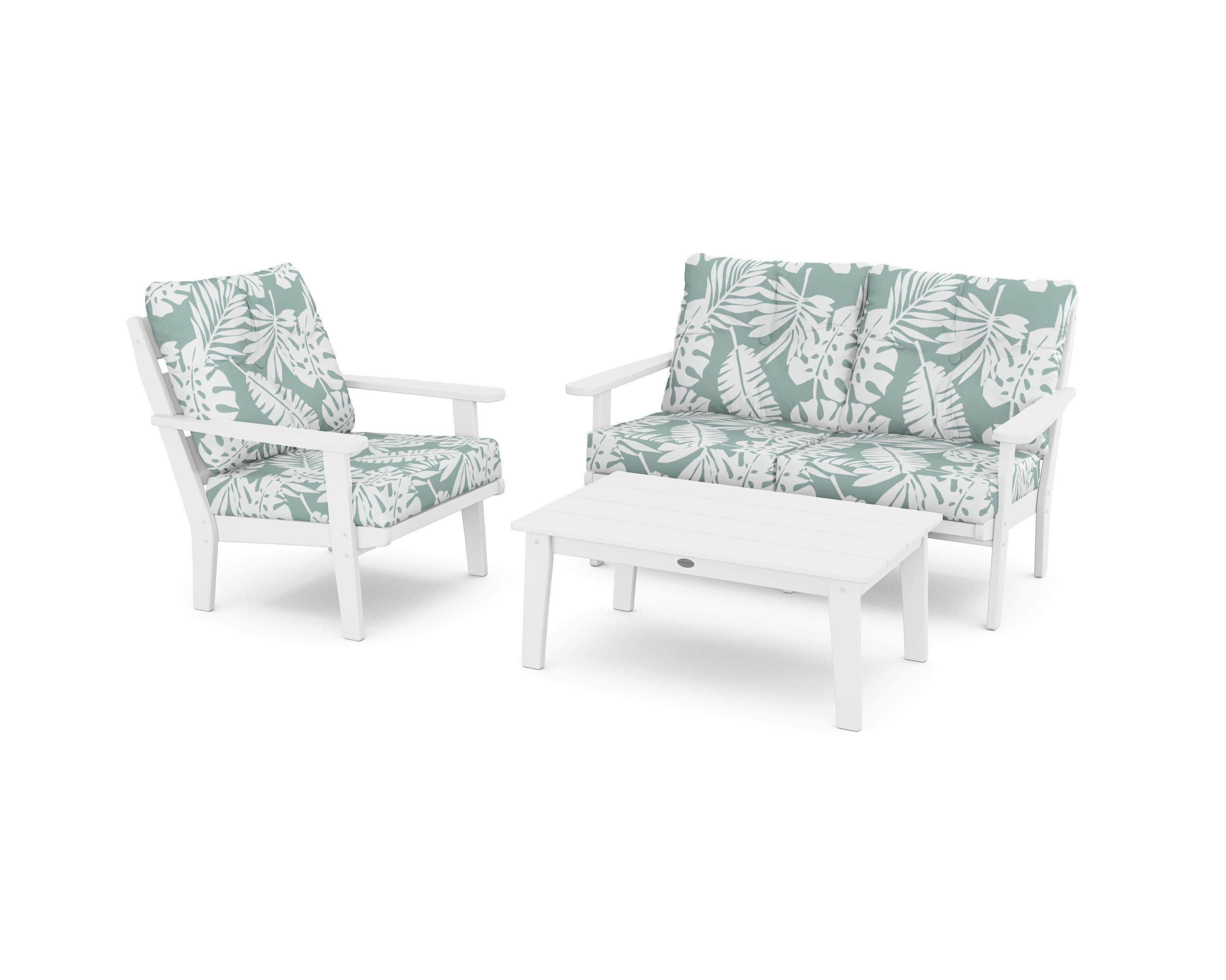 Lakeside 3-Piece Deep Seating Set in White / Leaf Glacier Spa