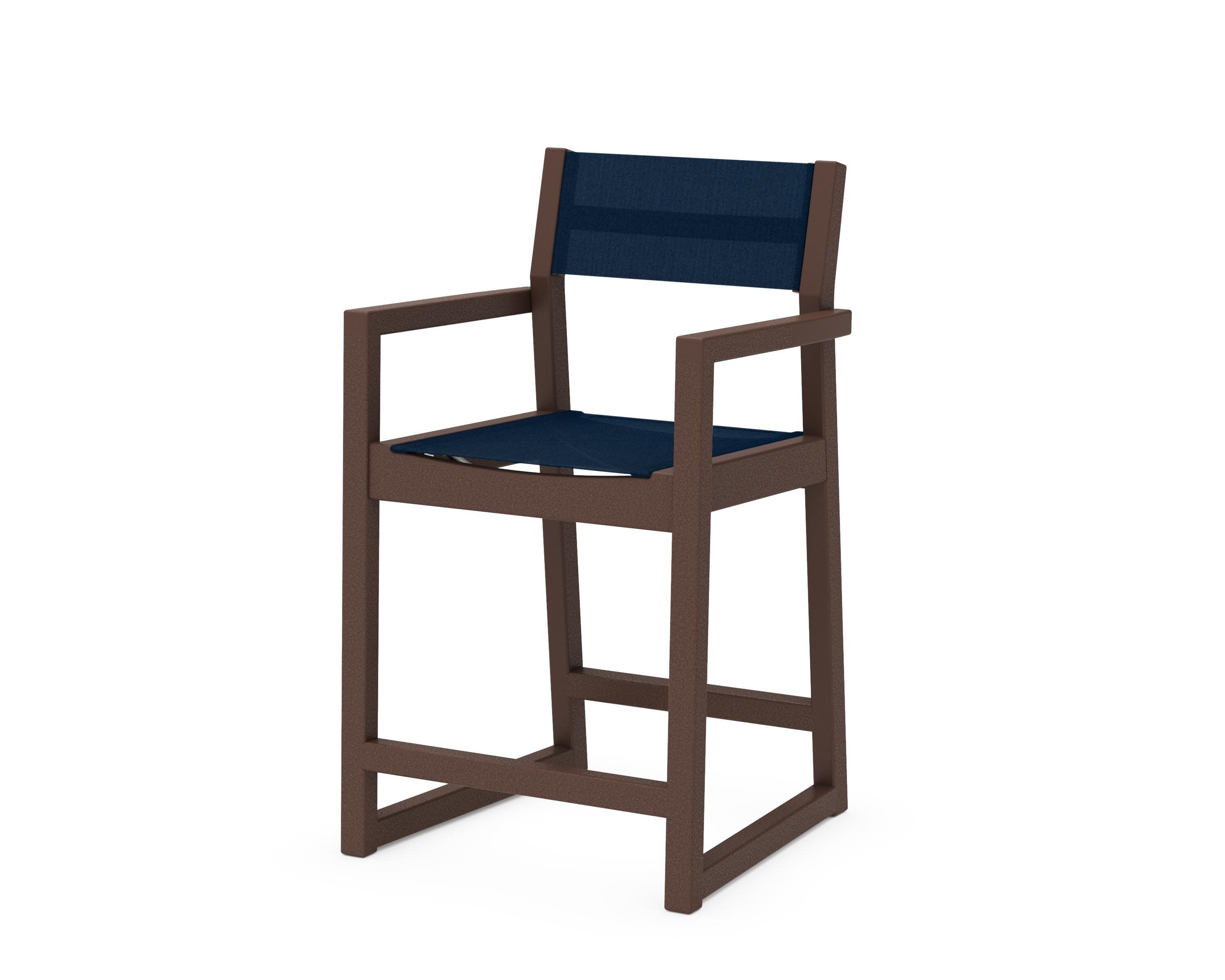 EDGE Sling Counter Arm Chair in Mahogany / Navy Blue Sling
