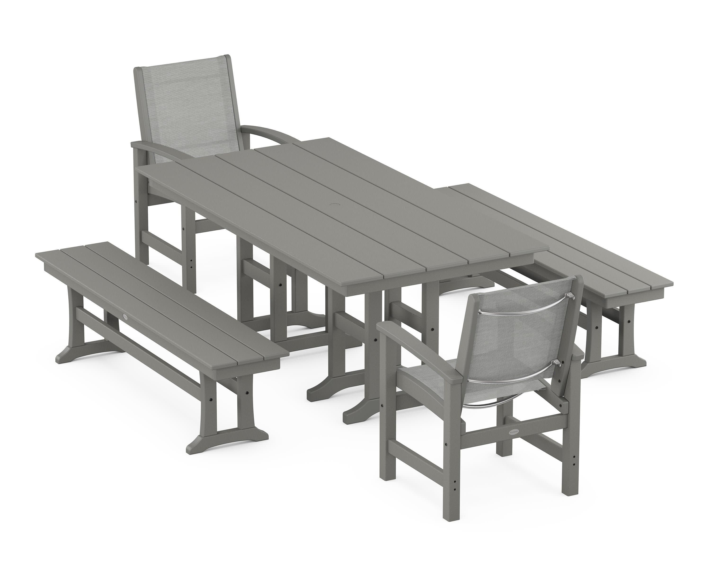 Coastal 5-Piece Farmhouse Dining Set in Slate Grey / Metallic Sling