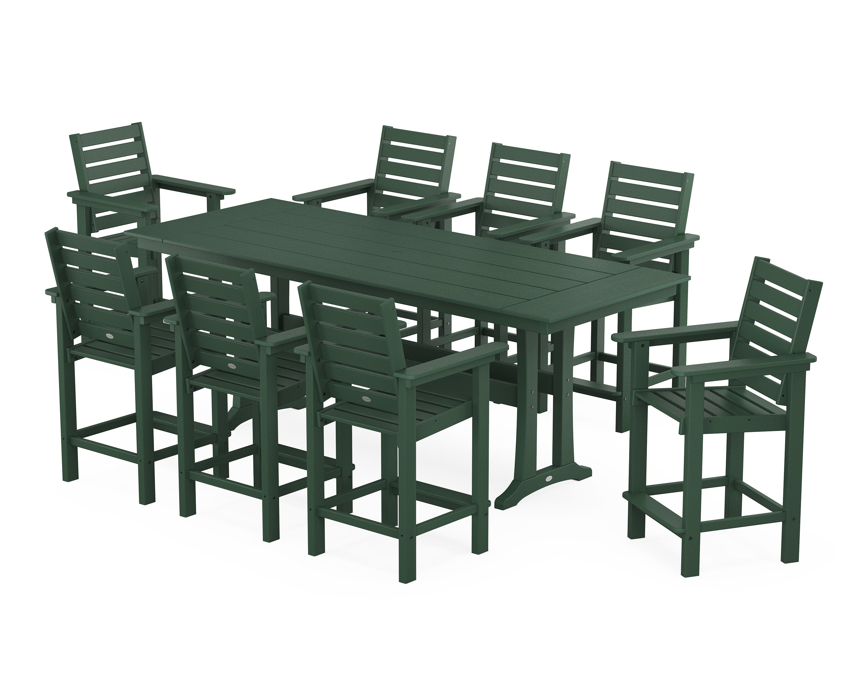 Captain 9-Piece Farmhouse Counter Set with Trestle Legs in Green