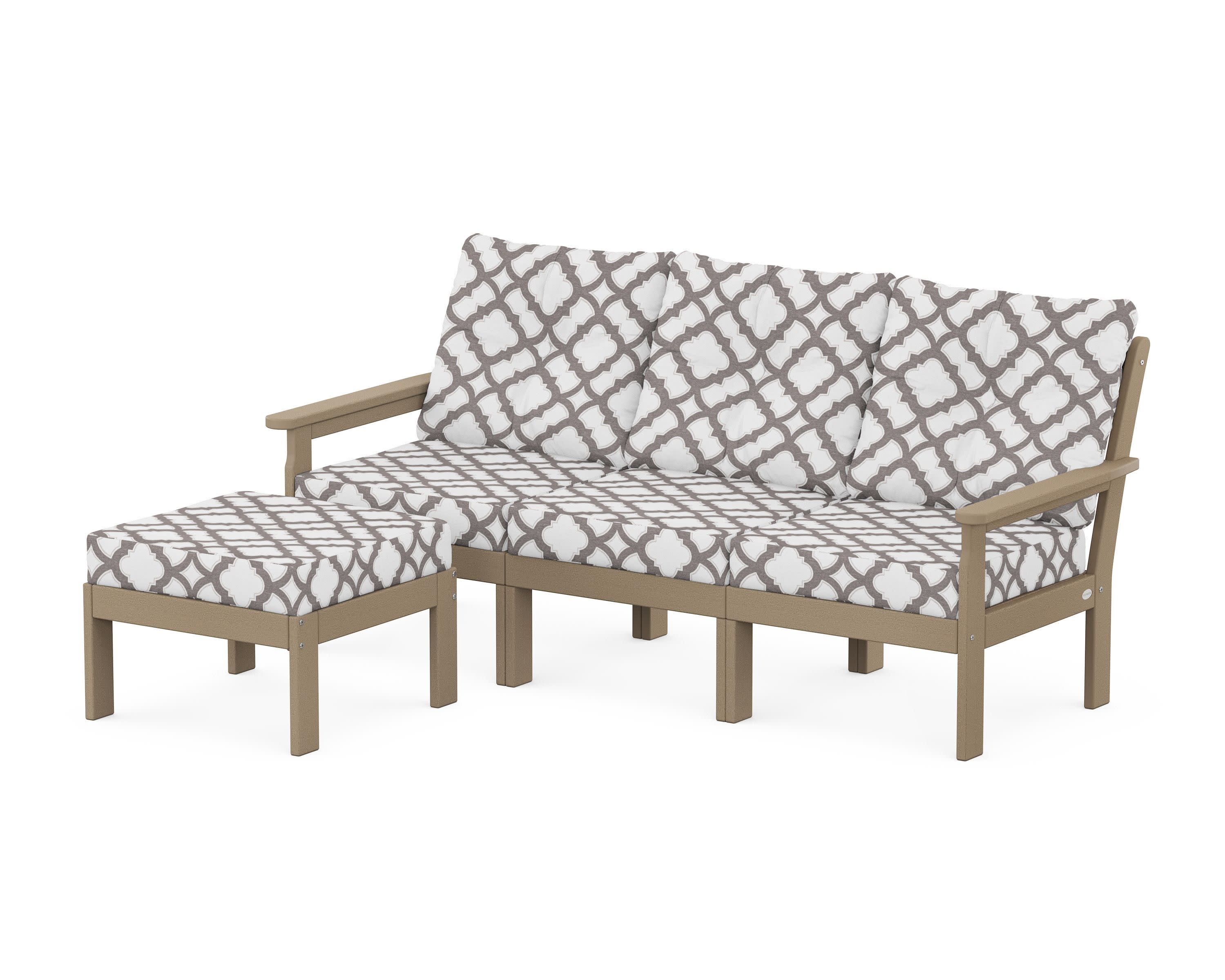 Vineyard 4-Piece Sectional with Ottoman in Vintage Sahara / Trellis Grey Mist