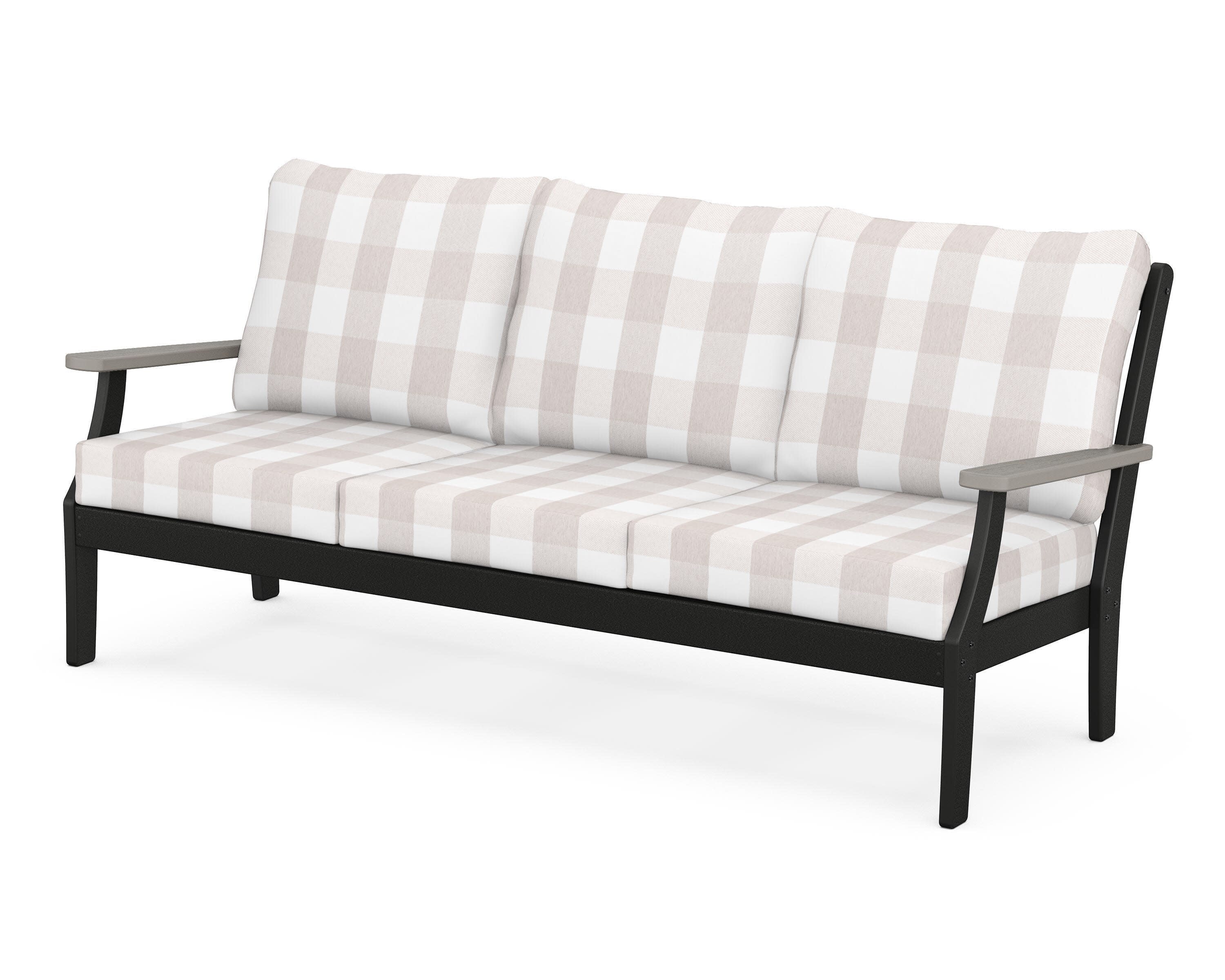 Braxton Deep Seating Sofa in Black / Driftwood / Buffalo Plaid Dune Burlap