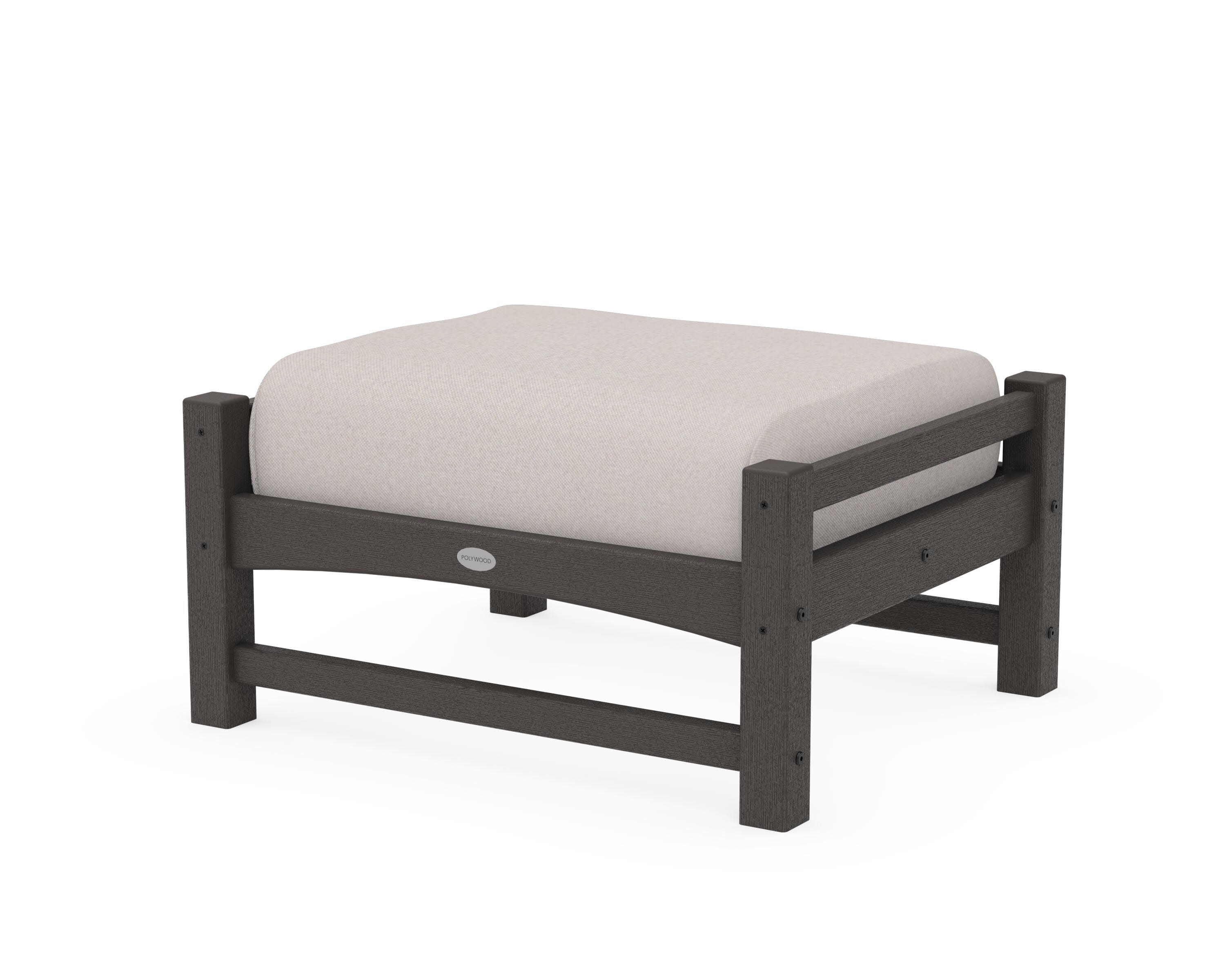 Club Ottoman in Vintage Coffee / Dune Burlap
