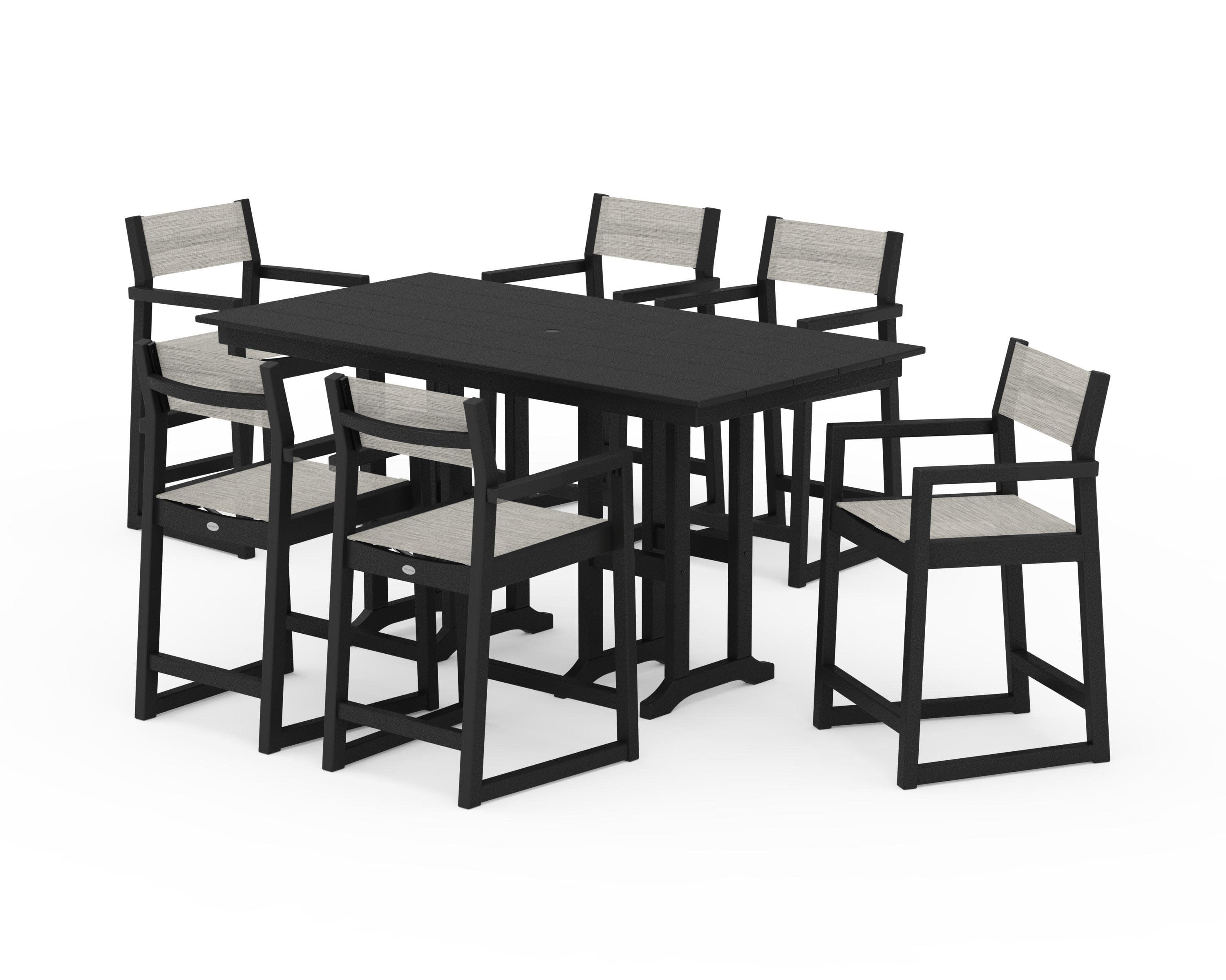EDGE Sling Arm Chair 7-Piece Farmhouse Counter Set in Black / Birch Sling
