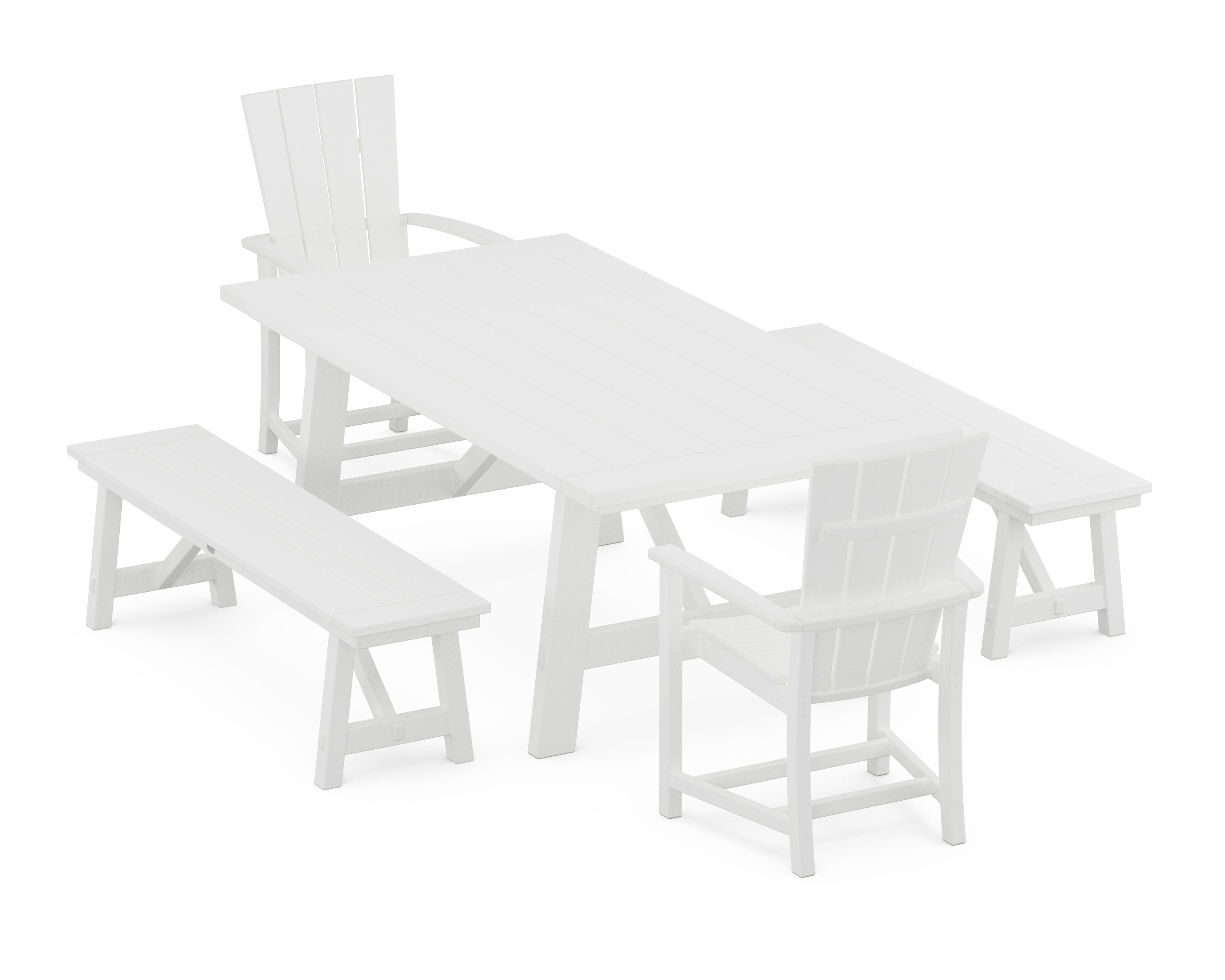 Quattro 5-Piece Rustic Farmhouse Dining Set With Benches in White