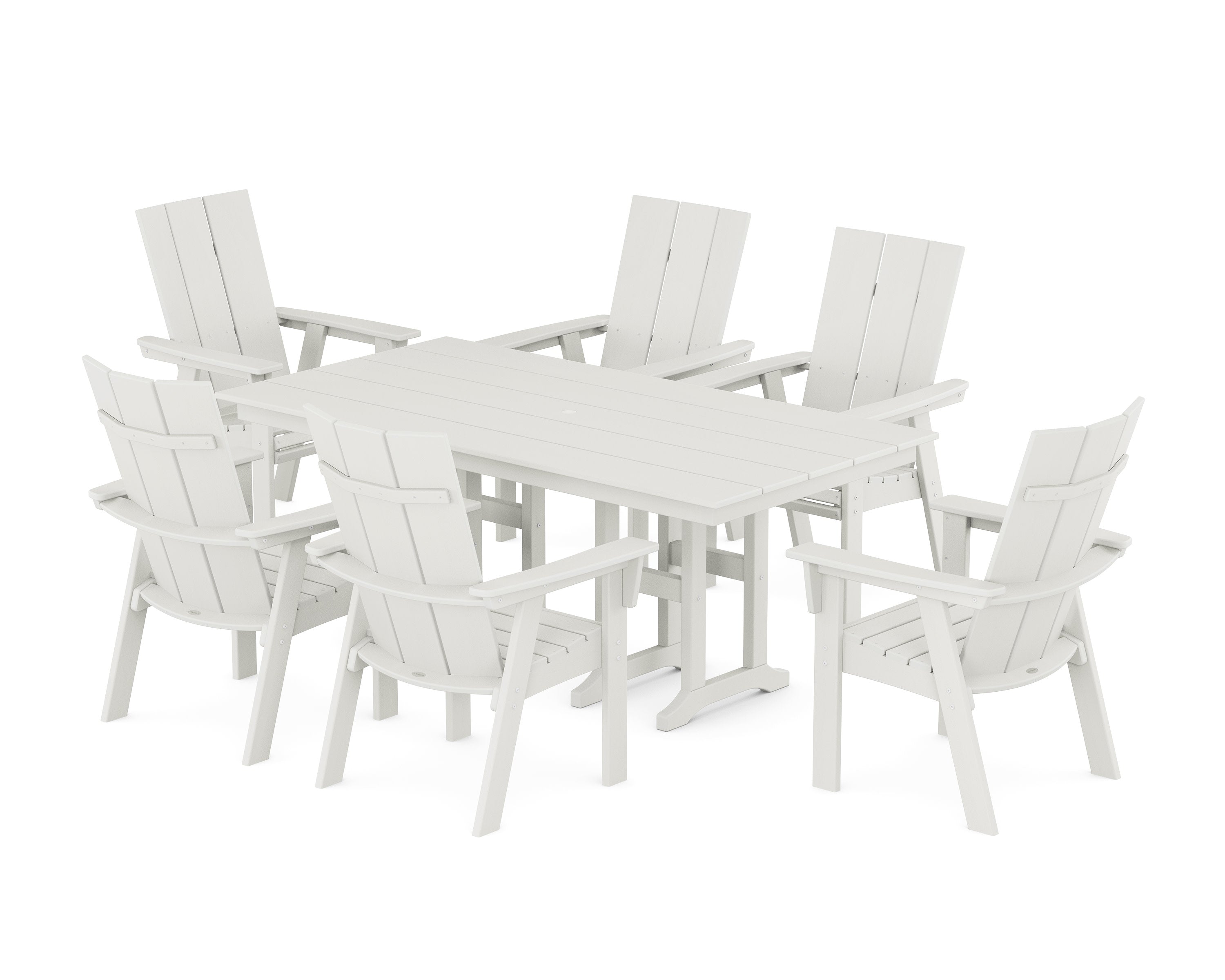 Modern Curveback Adirondack 7-Piece Farmhouse Dining Set in Vintage White