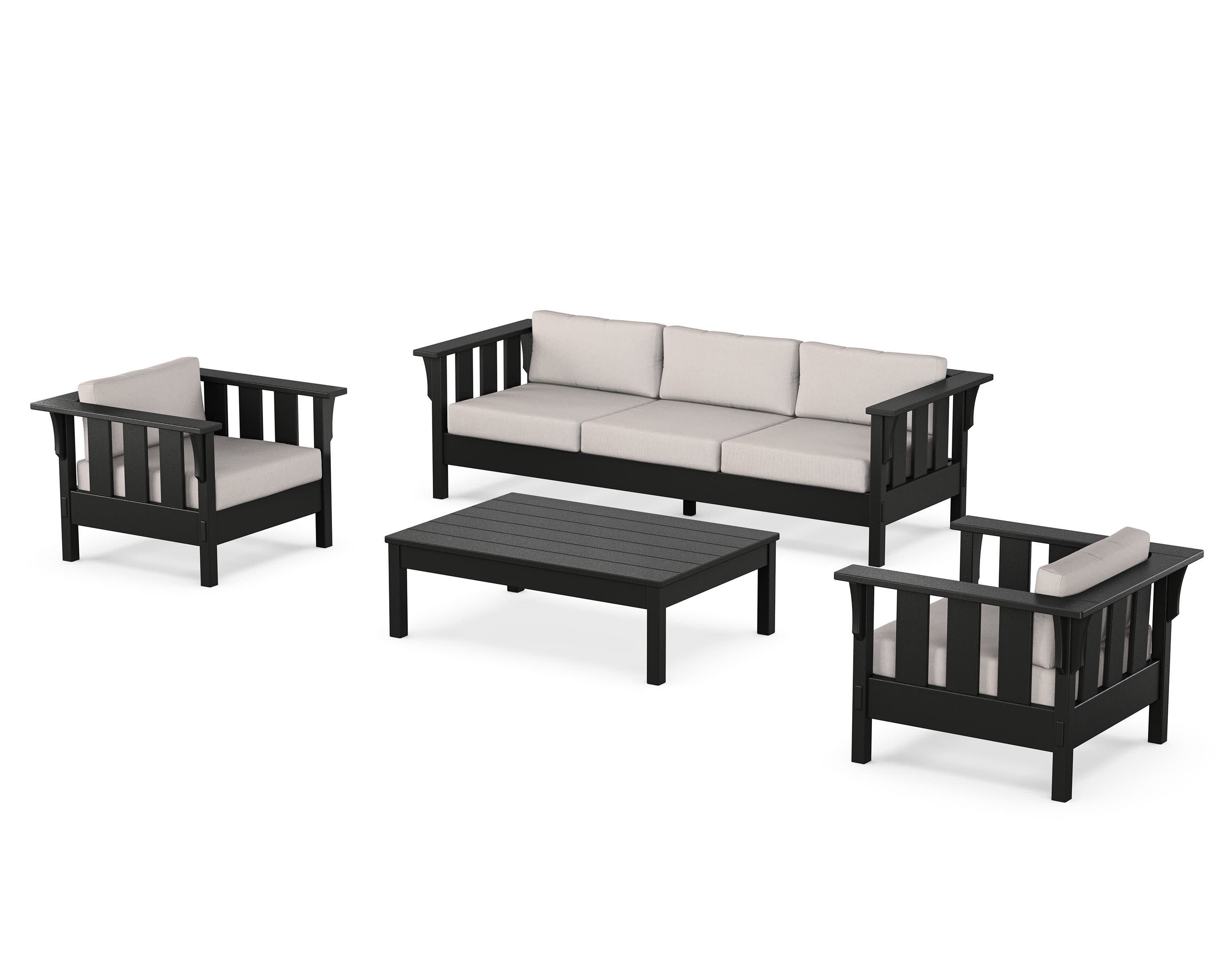 Acadia 4-Piece Deep Seating Set with Sofa in Black / Dune Burlap