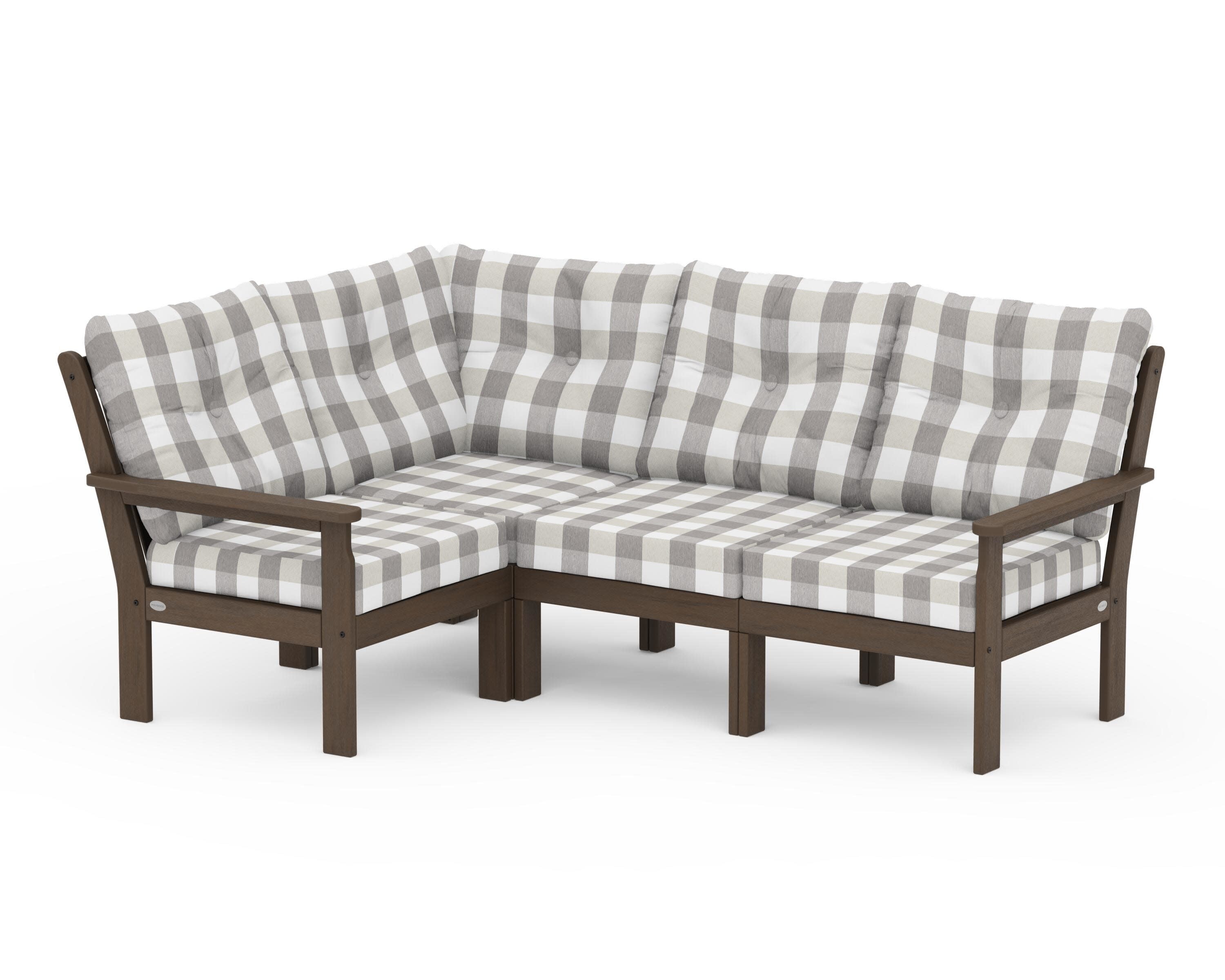 Vineyard 4-Piece Sectional in Kona / Buffalo Plaid Grey Mist