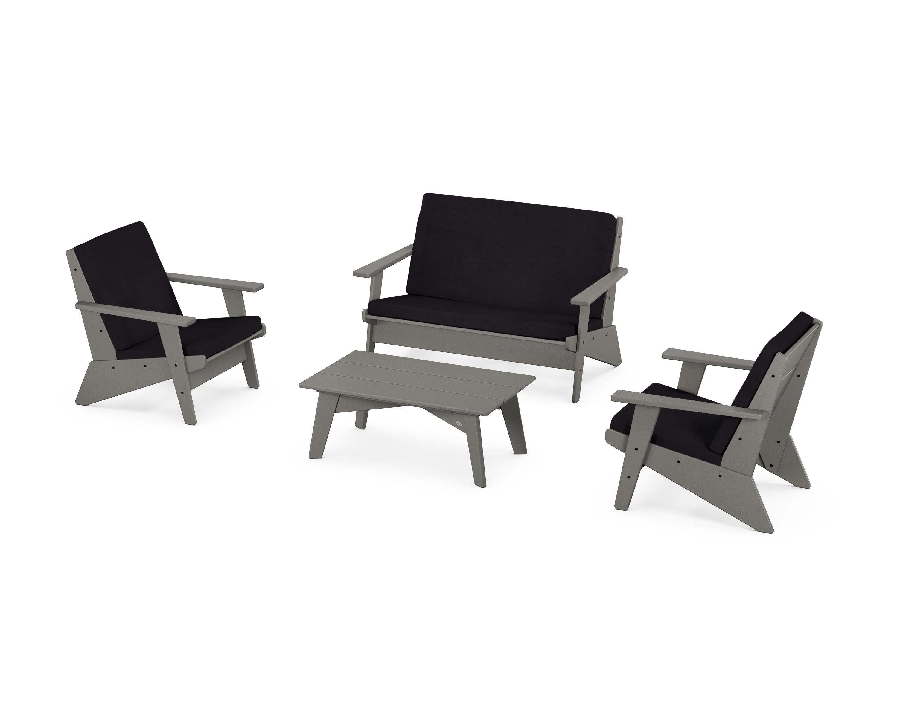 Riviera Modern Lounge 4-Piece Set in Slate Grey / Midnight Linen