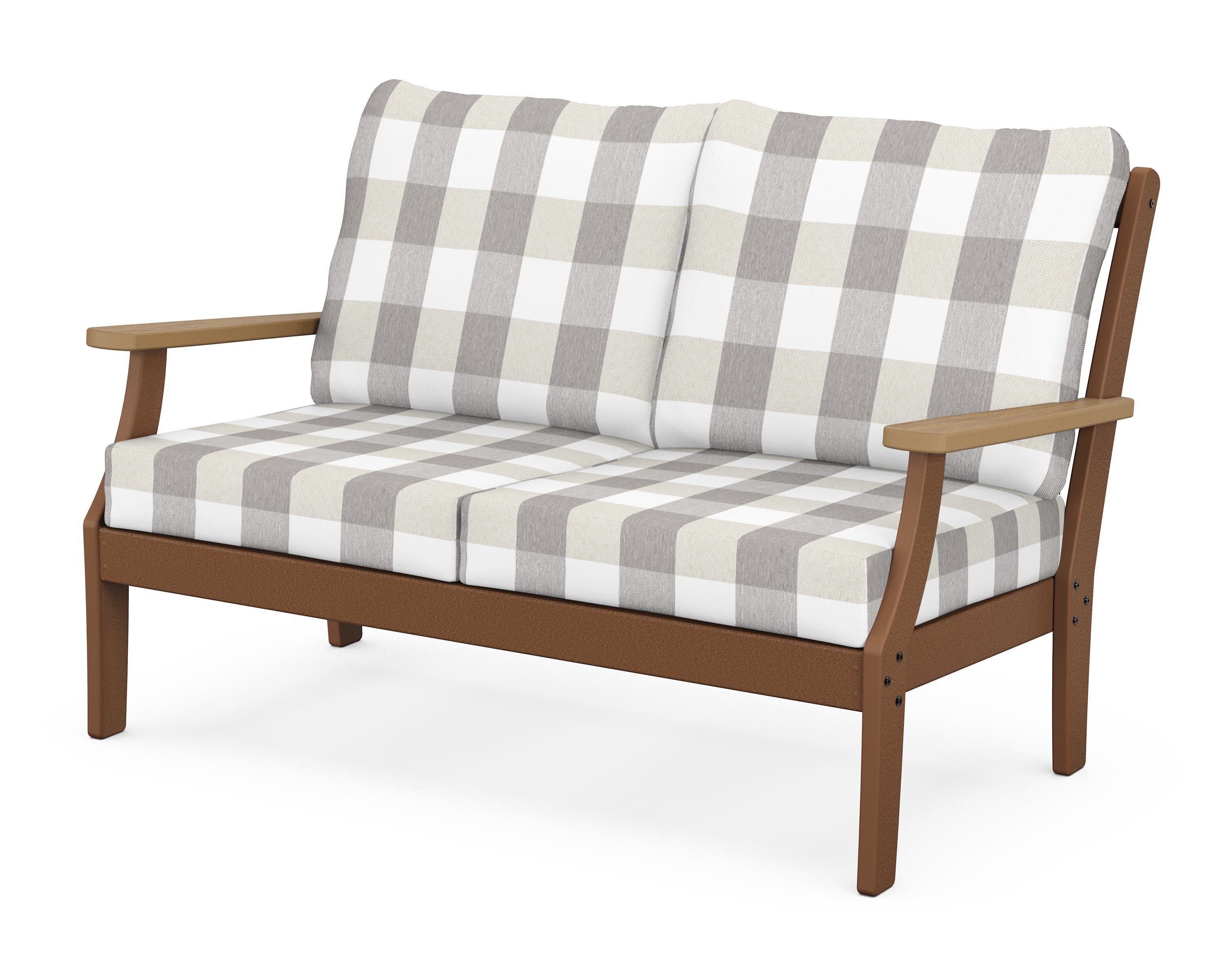 Braxton Deep Seating Loveseat in Teak / Natural / Buffalo Plaid Grey Mist