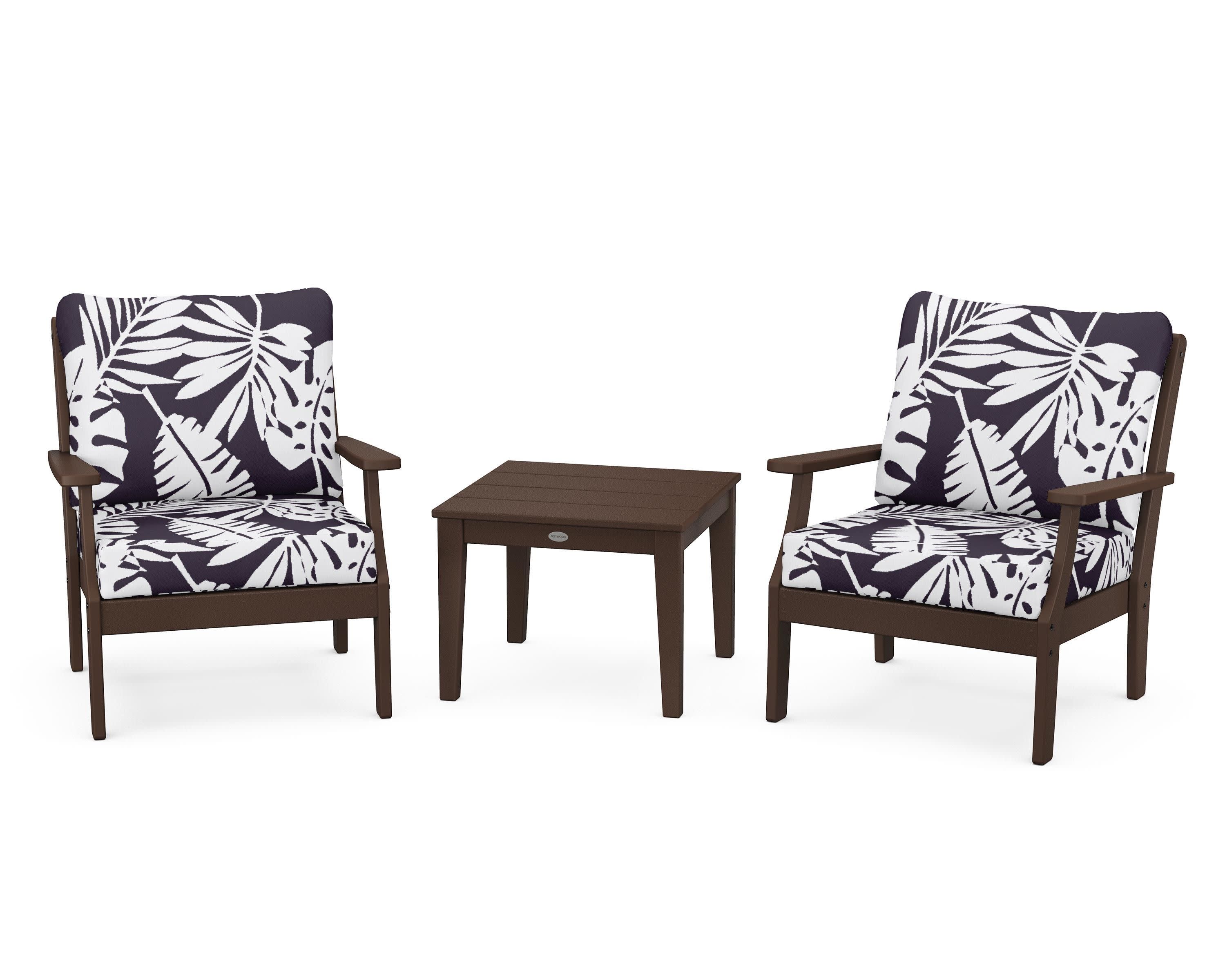 Braxton 3-Piece Deep Seating Set in Mahogany / Leaf Navy