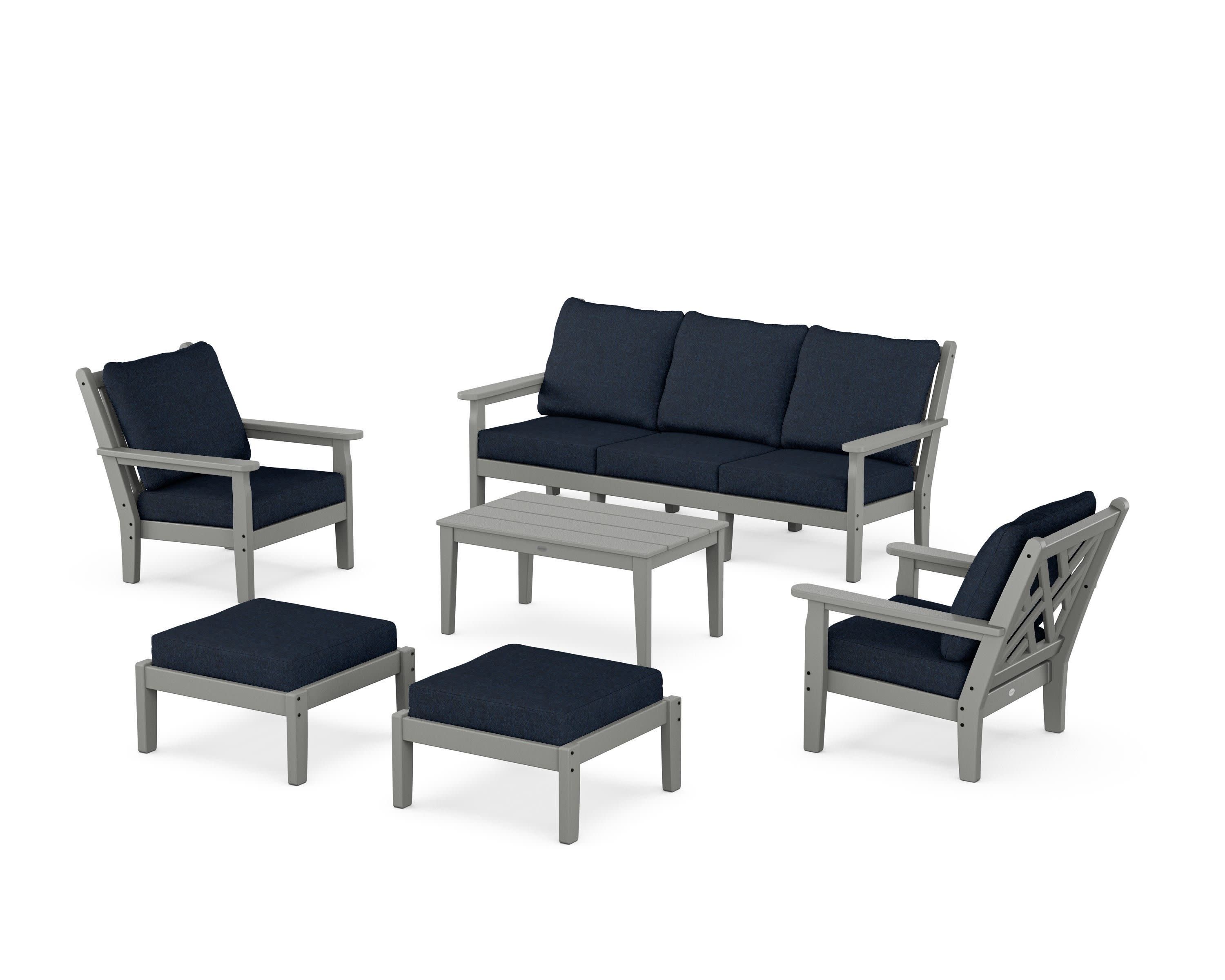 Chippendale 6-Piece Lounge Sofa Set in Slate Grey / Marine Indigo