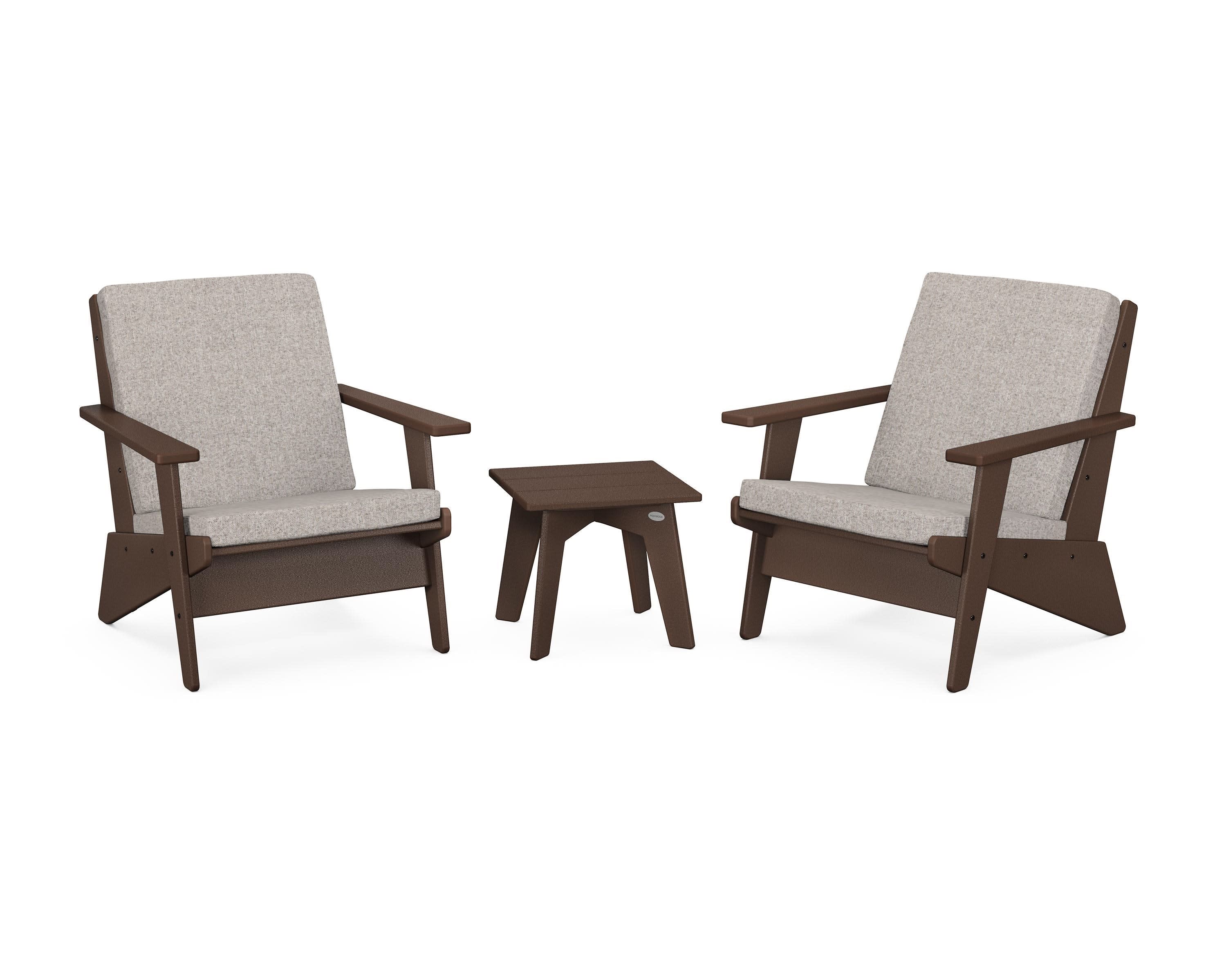 Riviera Modern Lounge 3-Piece Set in Mahogany / Weathered Tweed