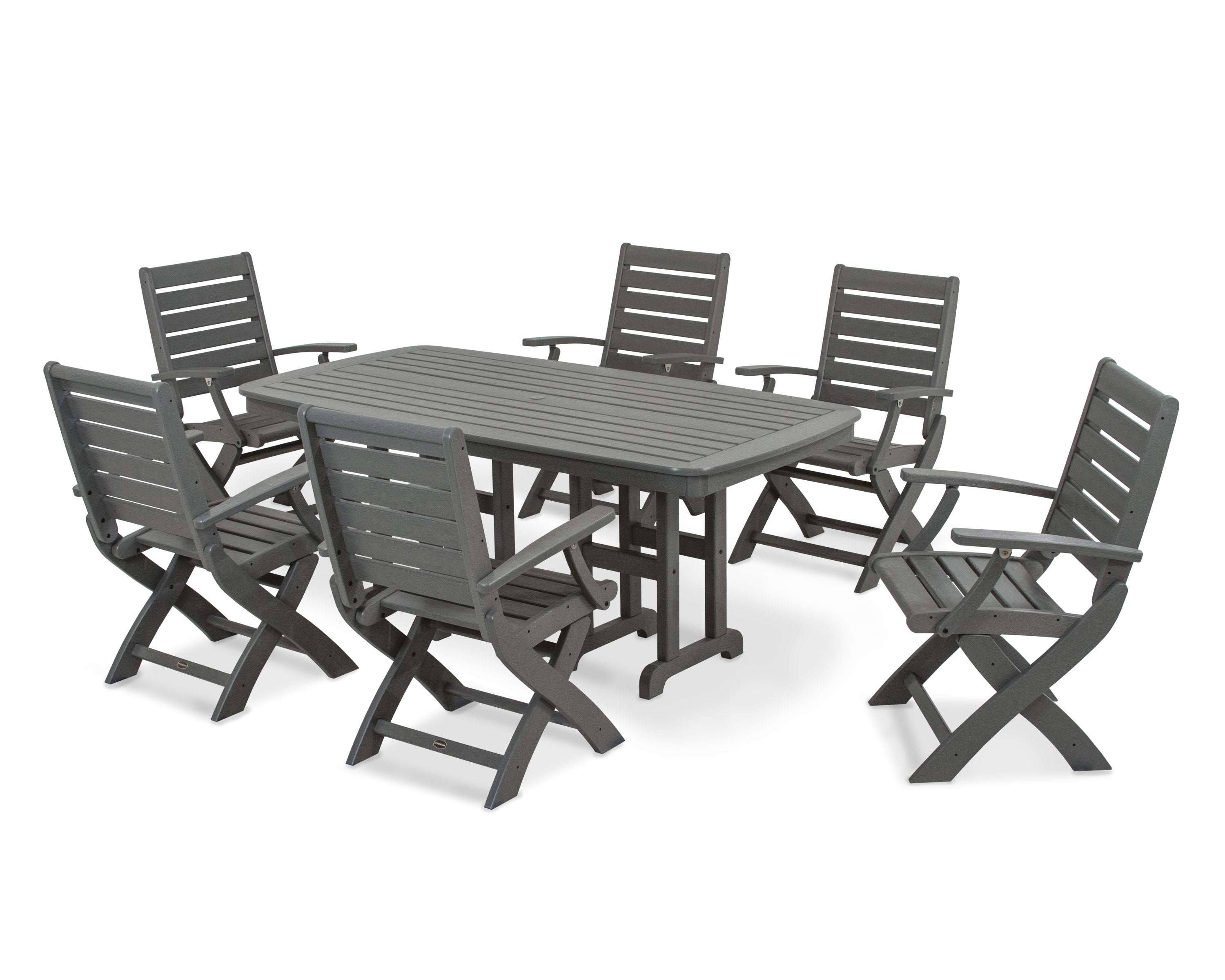 Signature Folding Chair 7-Piece Dining Set in Slate Grey