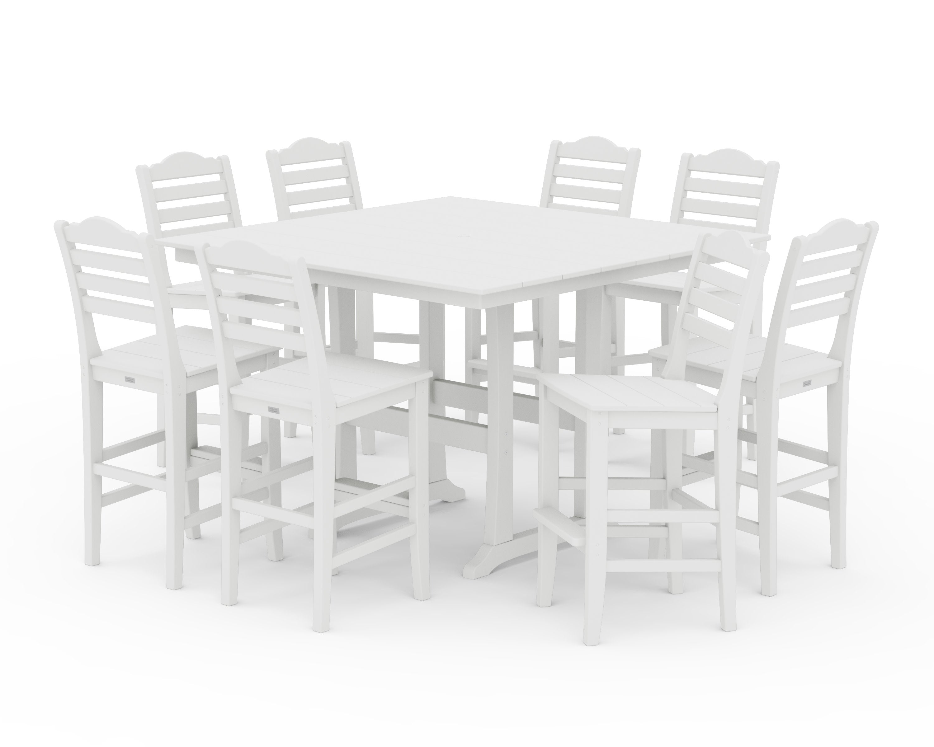 Savannah Side Chair 9-Piece Square Farmhouse Bar Set with Trestle Legs in White