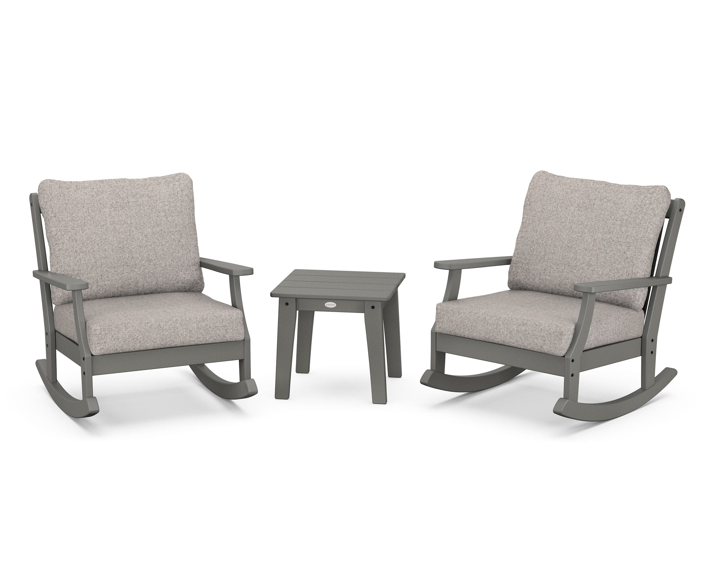 Braxton 3-Piece Deep Seating Rocker Set in Slate Grey / Weathered Tweed