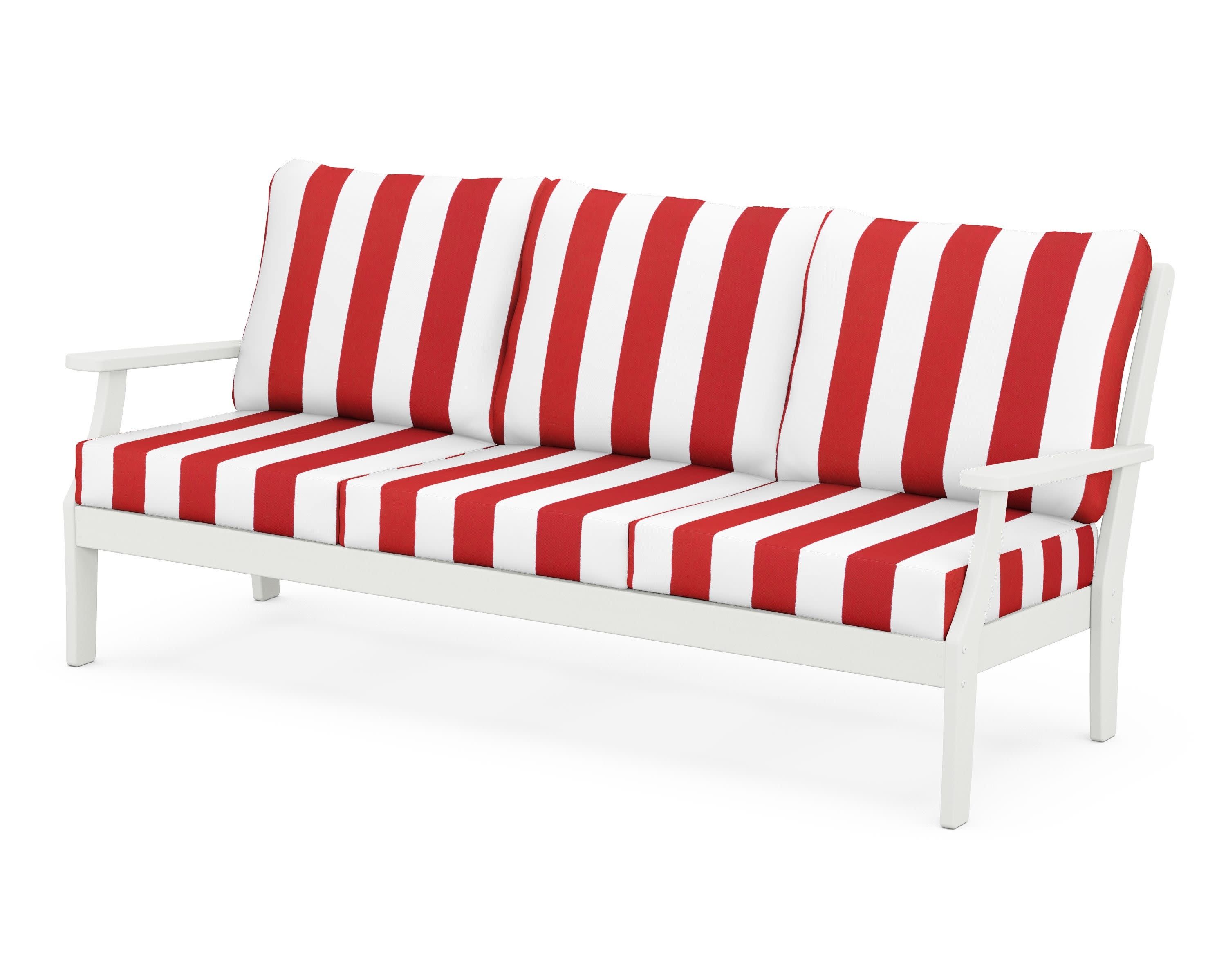 Braxton Deep Seating Sofa in Vintage White / Cabana Stripe Crimson
