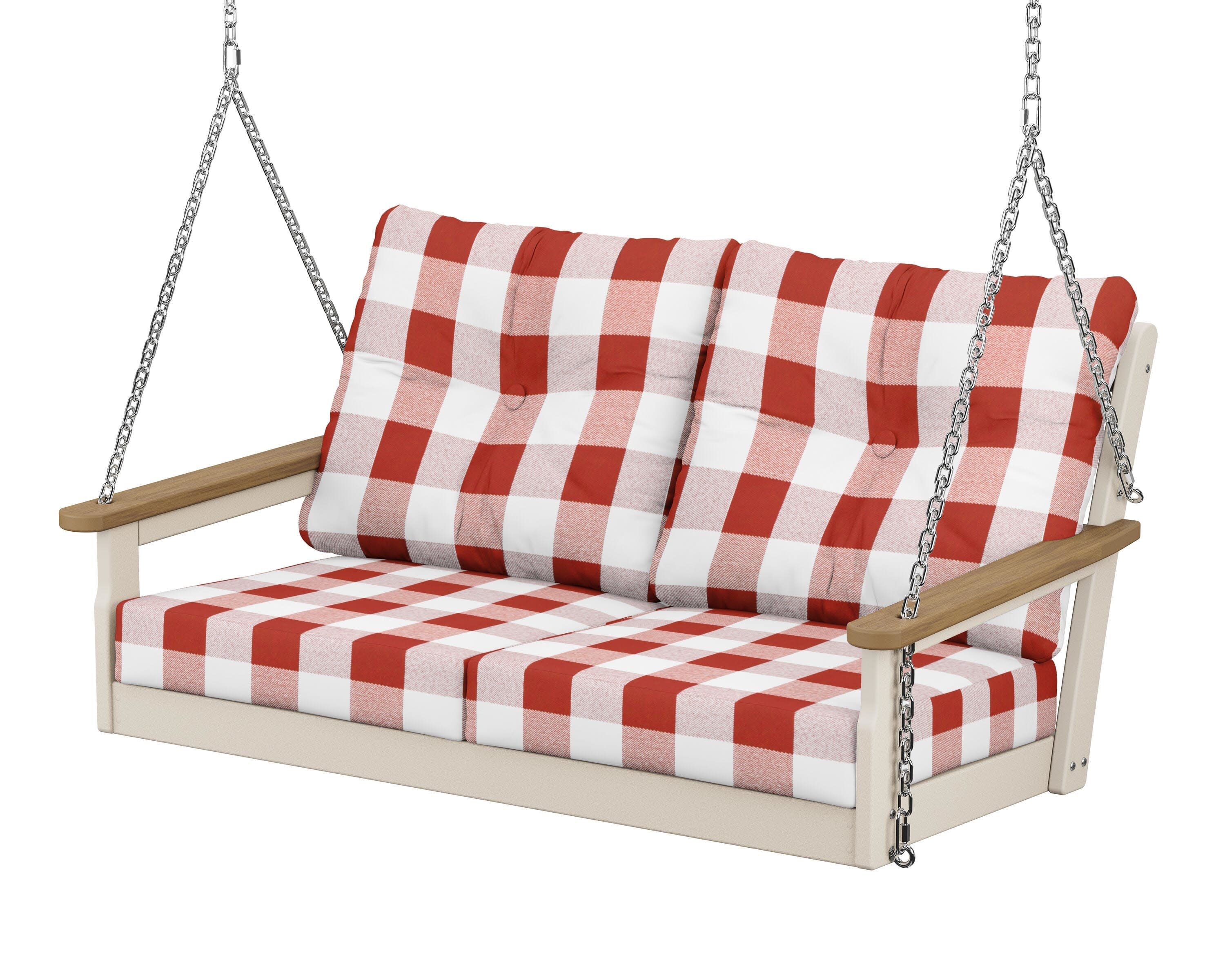 Vineyard Deep Seating Swing in Sand / Natural / Buffalo Plaid Crimson