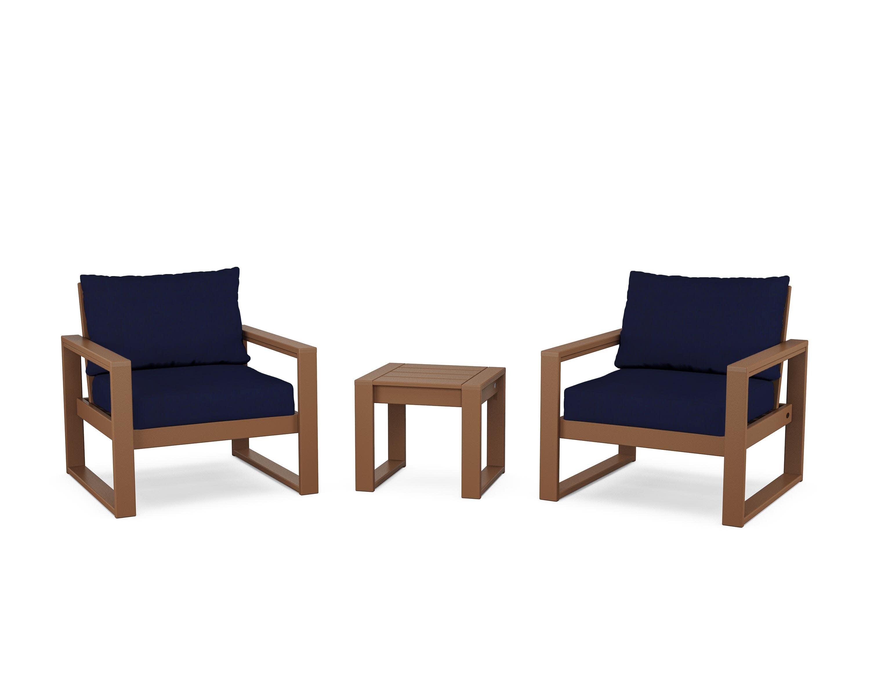 EDGE Sectional 3-Piece Deep Seating Set in Teak / Navy