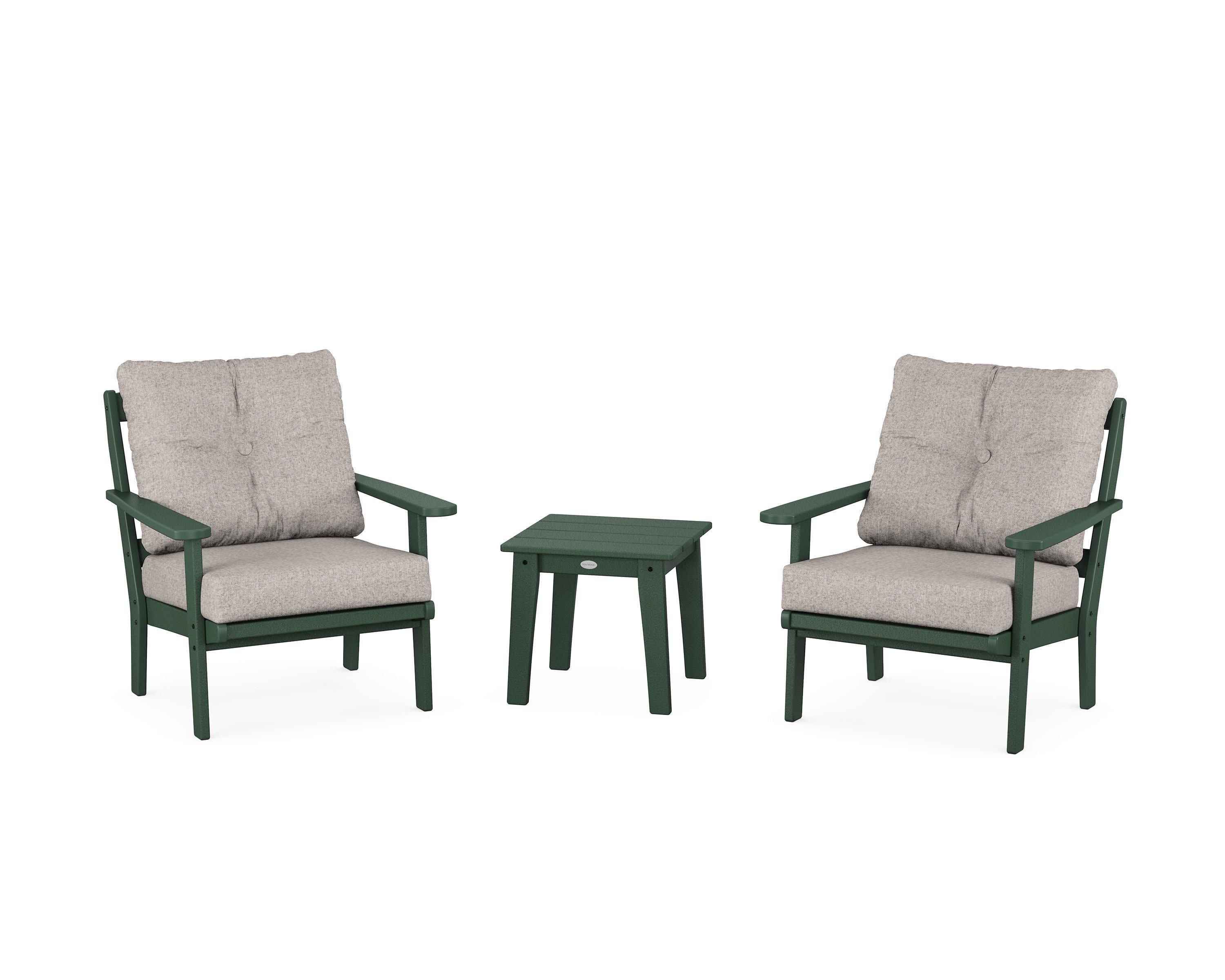 Mission 3-Piece Deep Seating Set in Green / Weathered Tweed