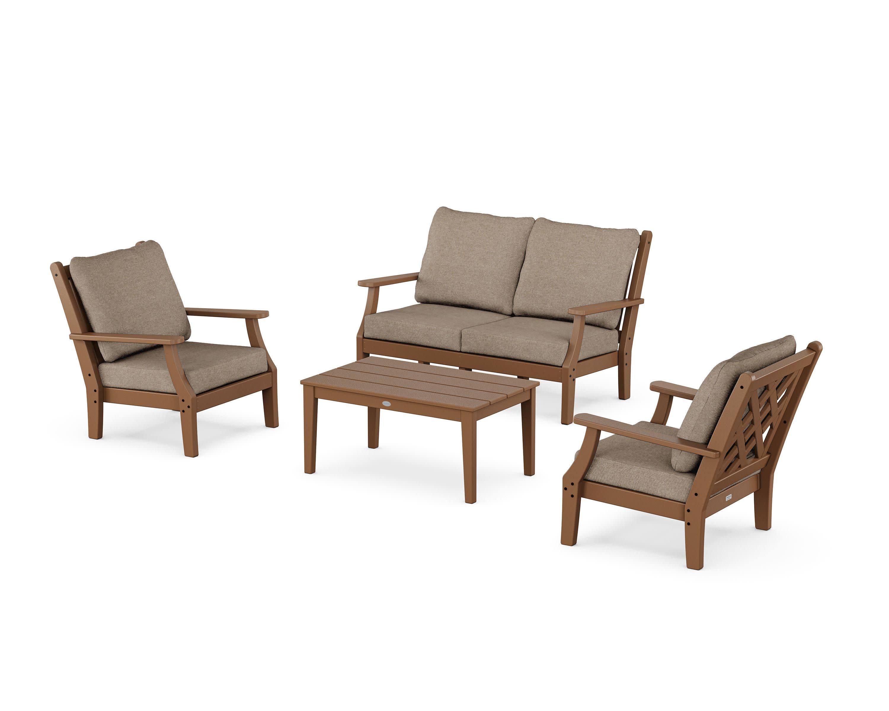 Wovendale 4-Piece Deep Seating Set with Loveseat in Teak / Spiced Burlap