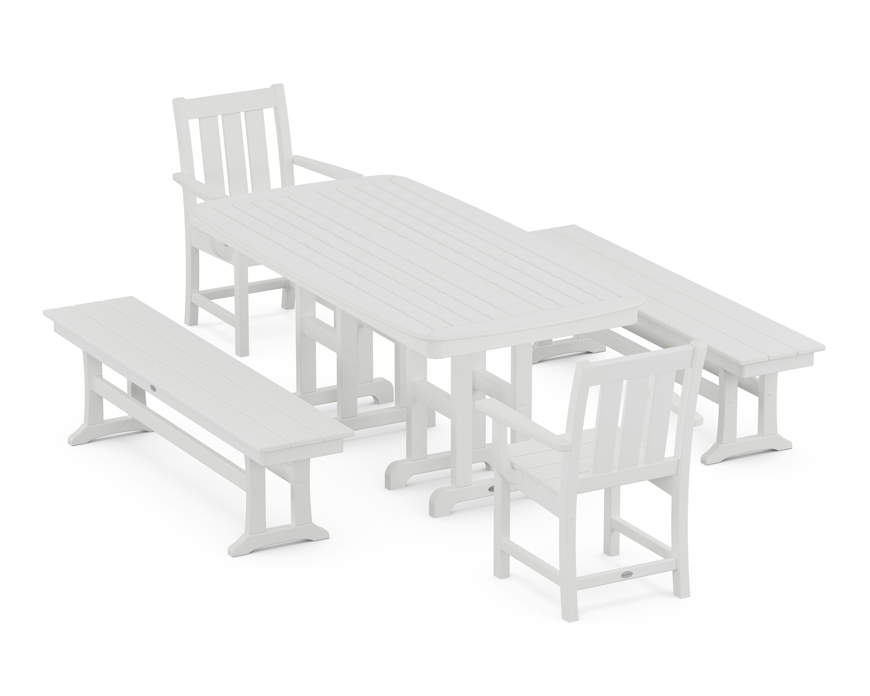 Oxford 5-Piece Dining Set with Benches in White
