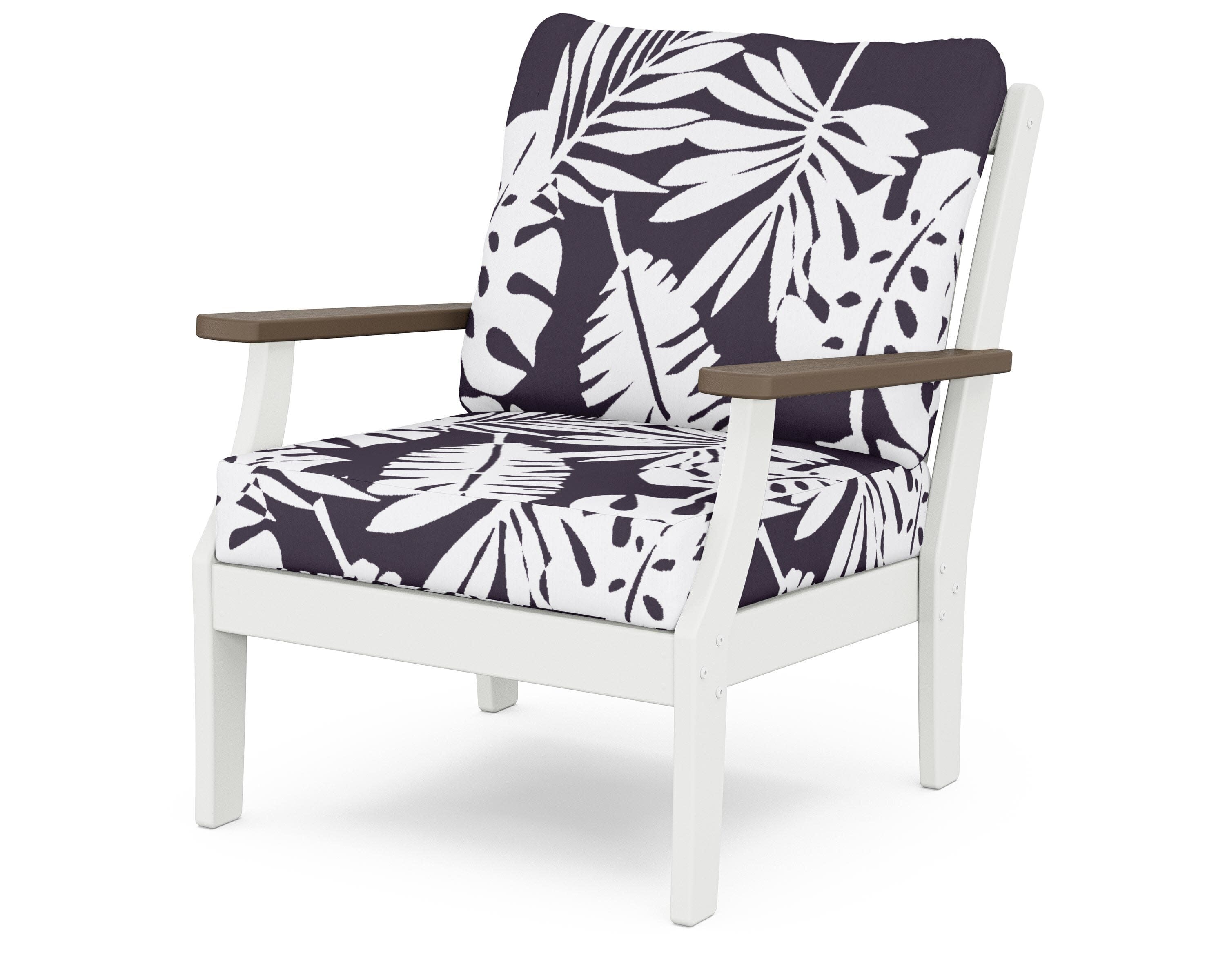 Braxton Deep Seating Chair in White / Kona / Leaf Navy