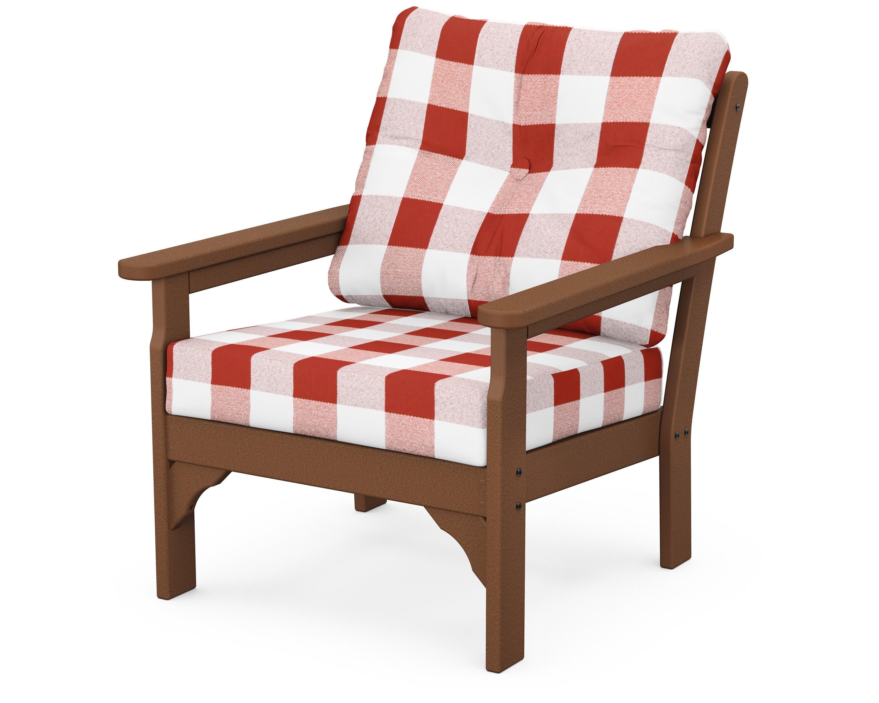 Vineyard Deep Seating Chair in Teak / Buffalo Plaid Crimson