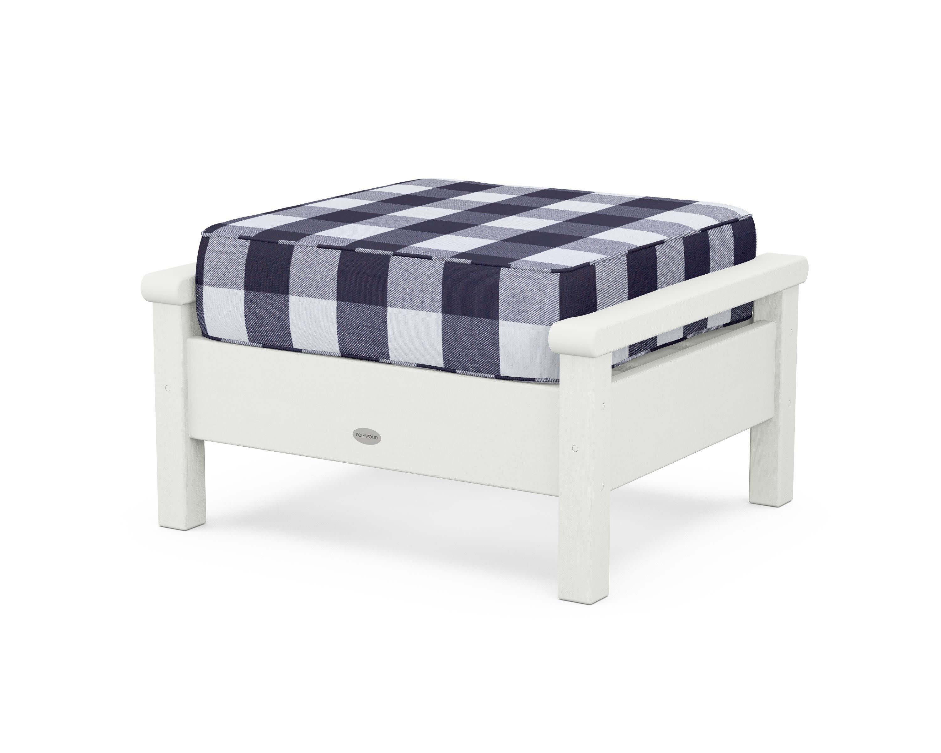 Harbour Deep Seating Ottoman in Vintage White / Buffalo Plaid Navy