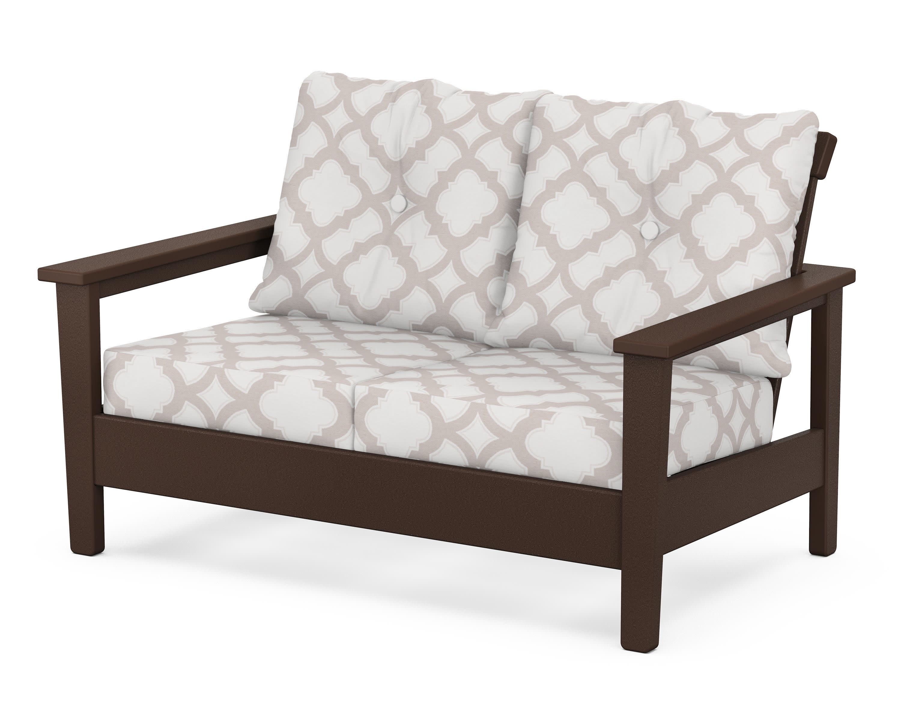 Prescott Deep Seating Loveseat in Mahogany / Trellis Dune Burlap