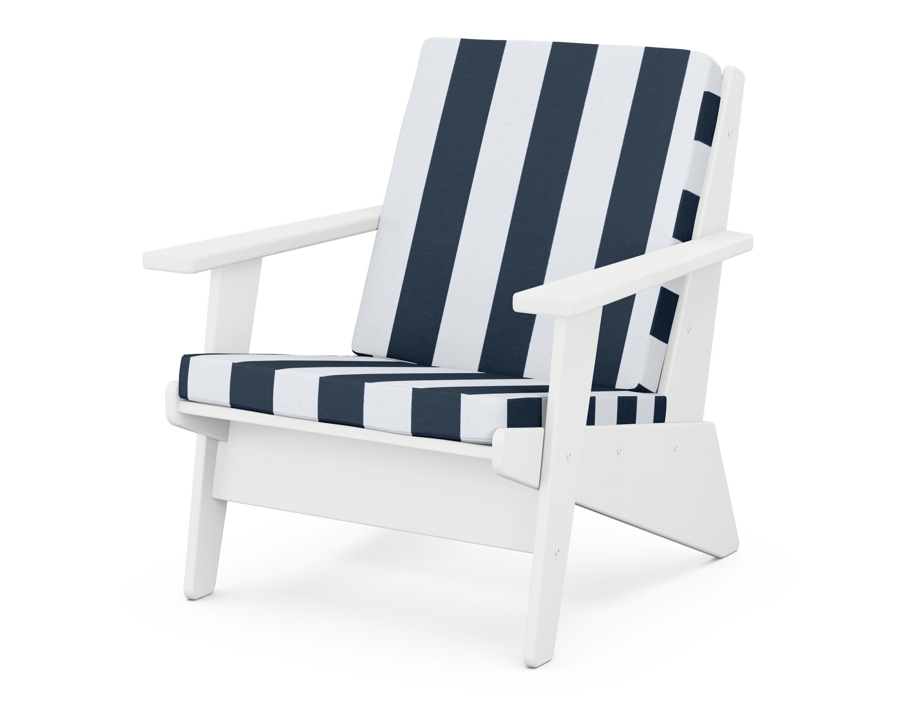 Riviera Modern Lounge Chair in White / Cabana Stripe Marine Indigo