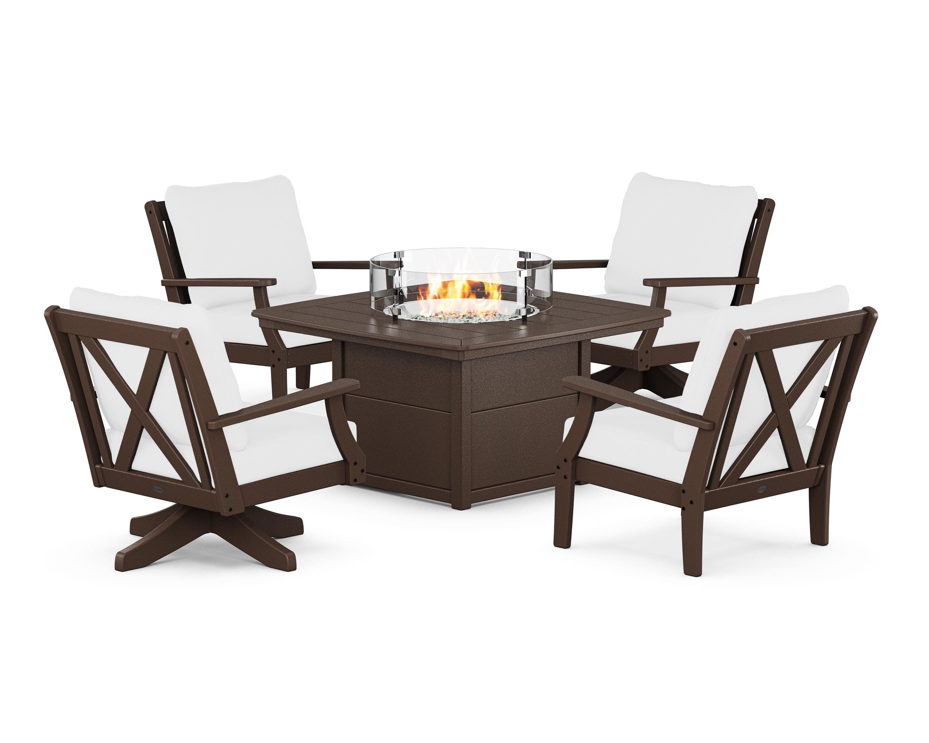 Braxton 5-Piece Deep Seating Set with Fire Table in Mahogany / Natural