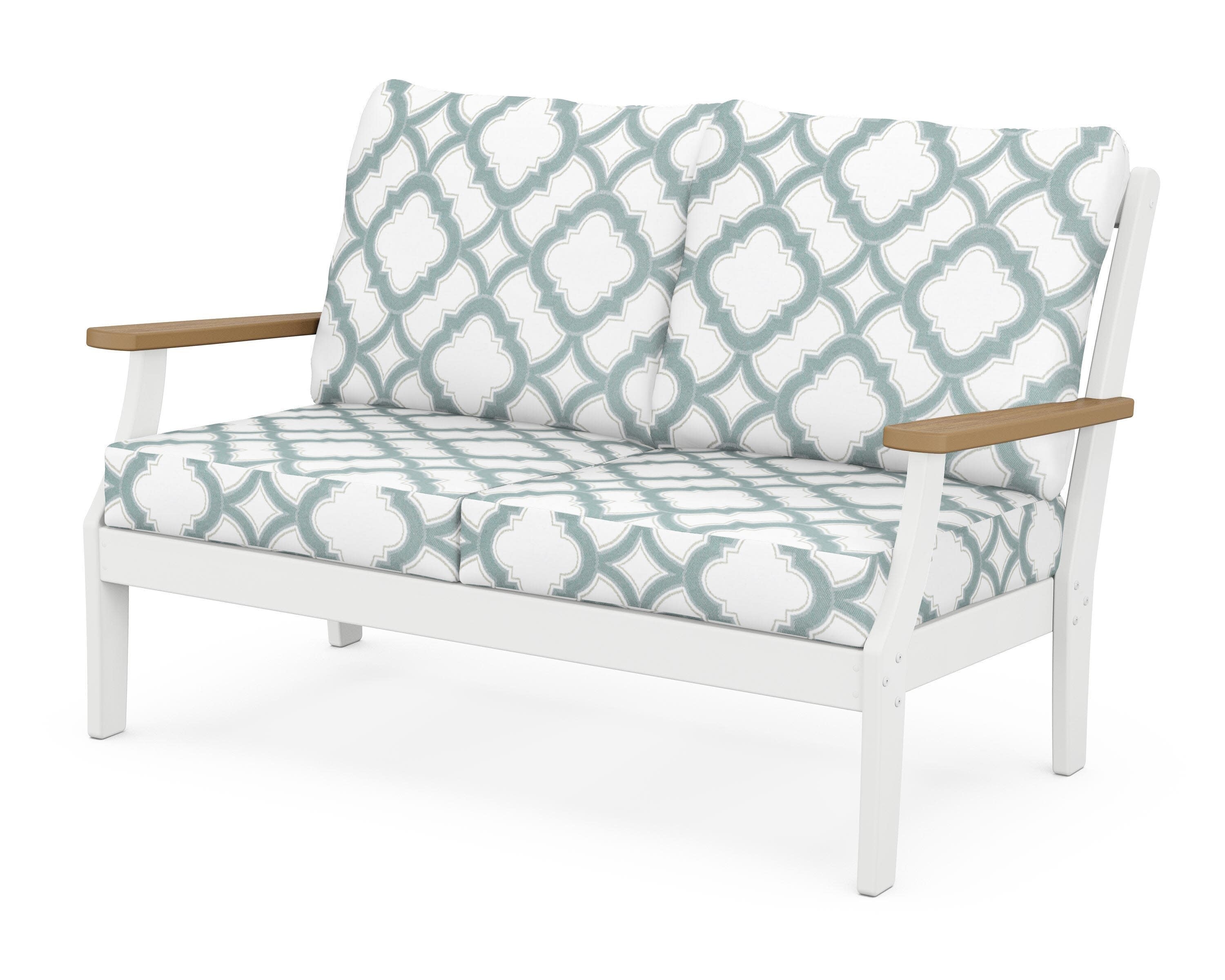 Braxton Deep Seating Loveseat in White / Natural / Trellis Glacier Spa