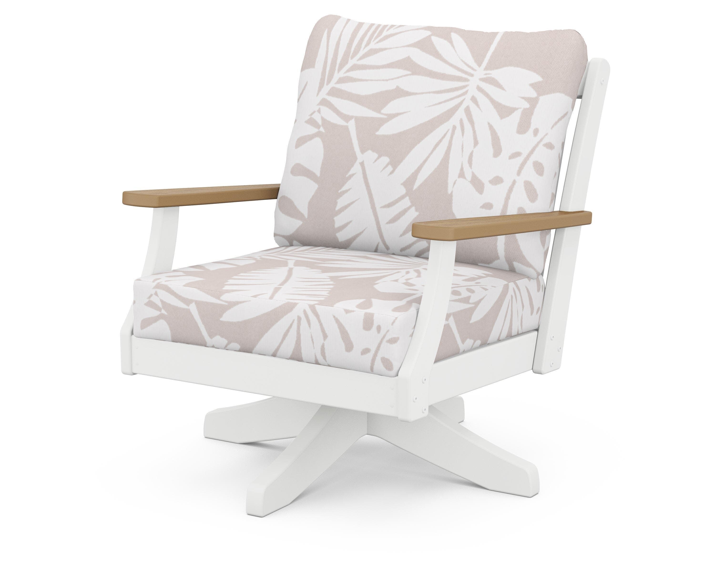 Braxton Deep Seating Swivel Chair in White / Natural / Leaf Dune Burlap