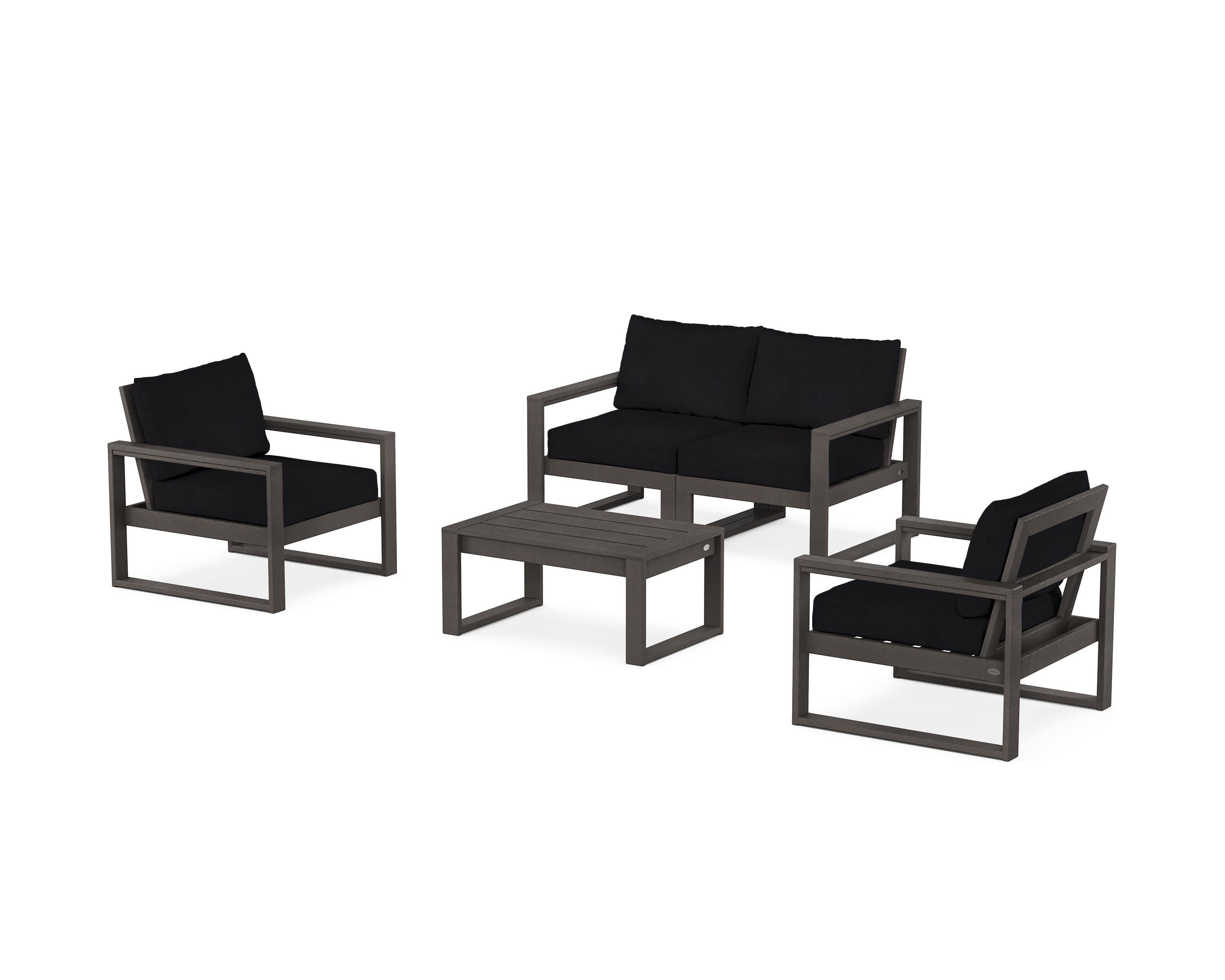 EDGE Sectional 4-Piece Deep Seating Set with Loveseat in Vintage Coffee / Midnight Linen